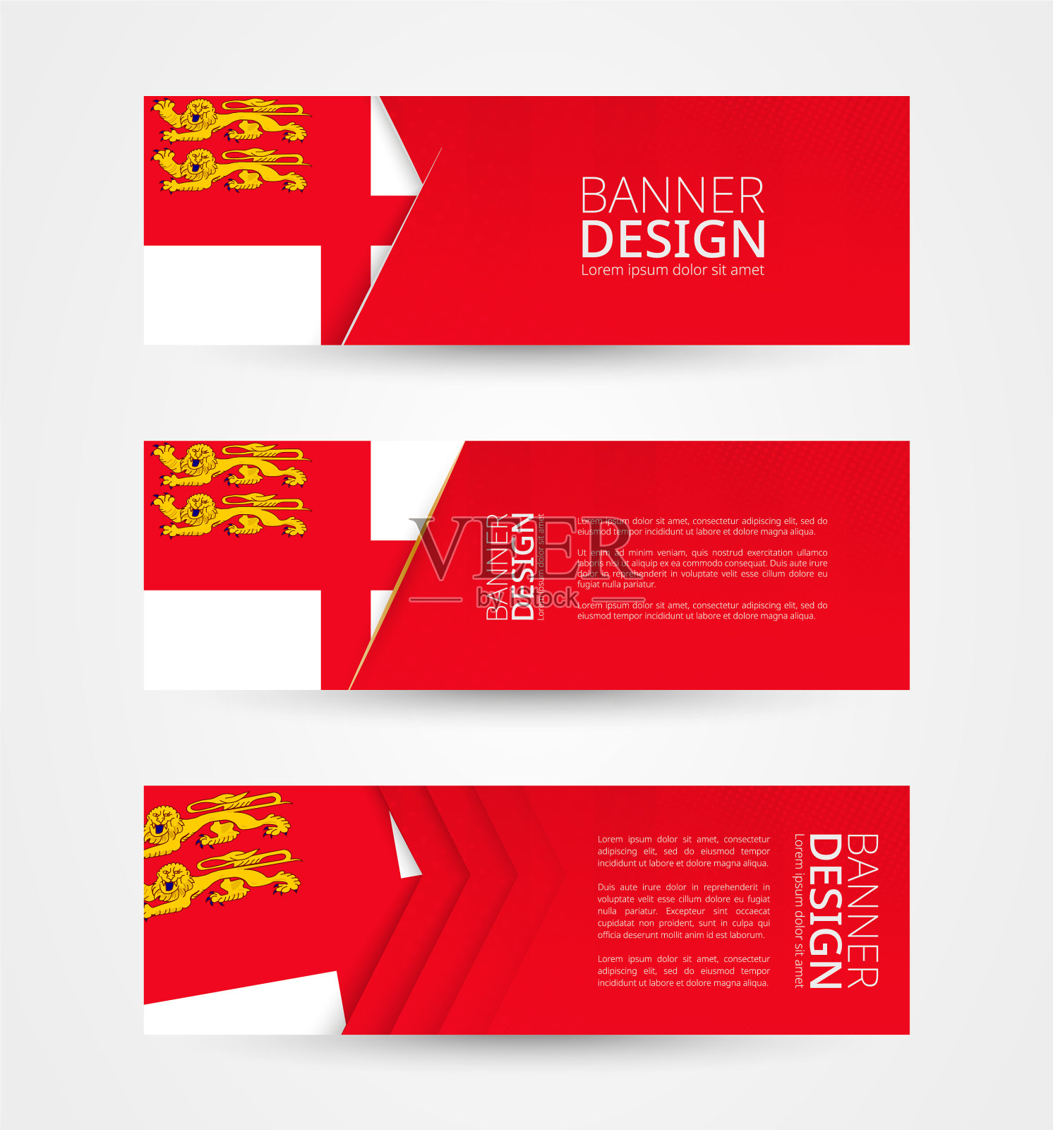 放置三面带有萨克旗的横旗插画图片素材