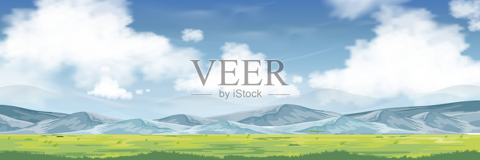 春光山色与蓝天同在插画图片素材