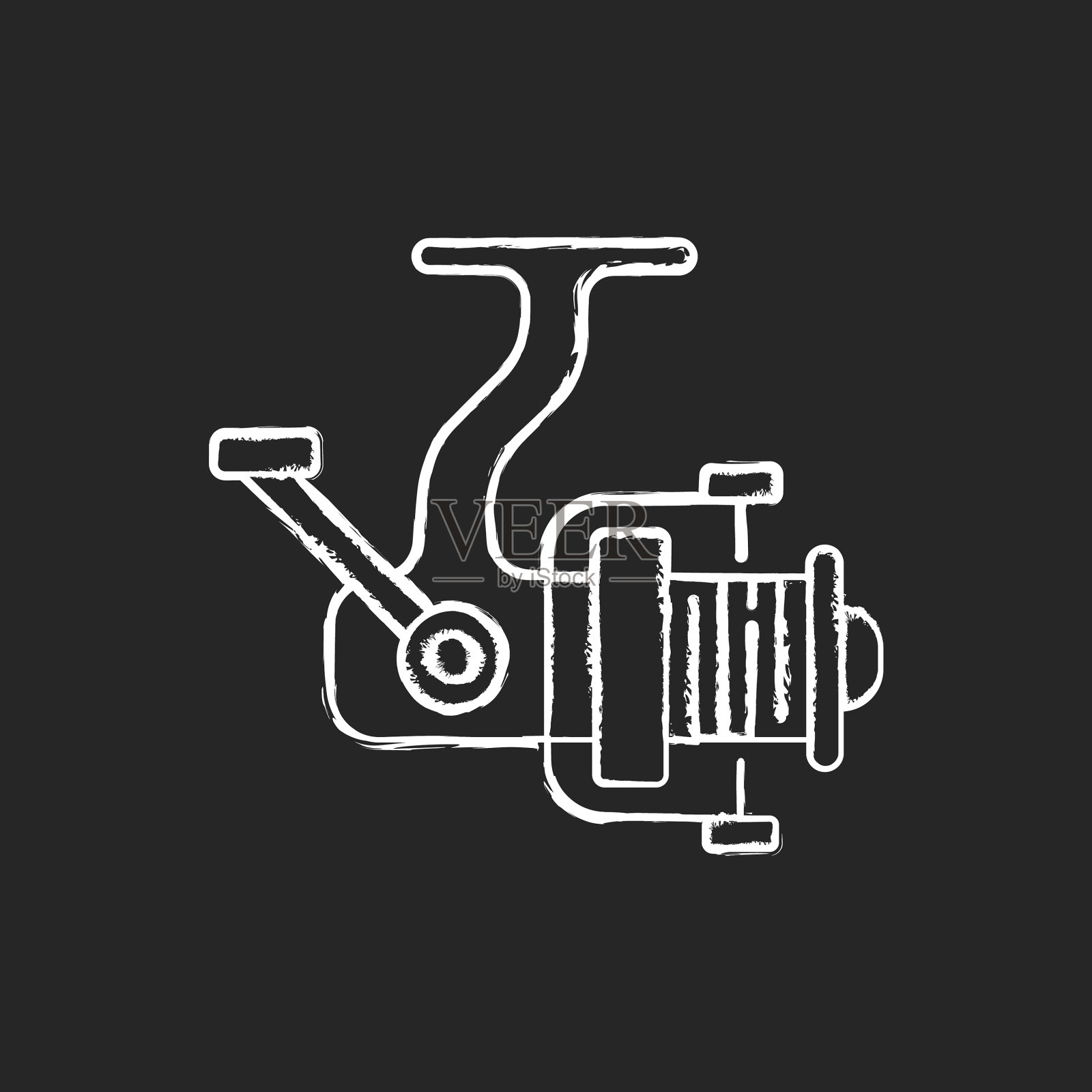 钓鱼卷轴粉笔白色图标上的黑色背景插画图片素材