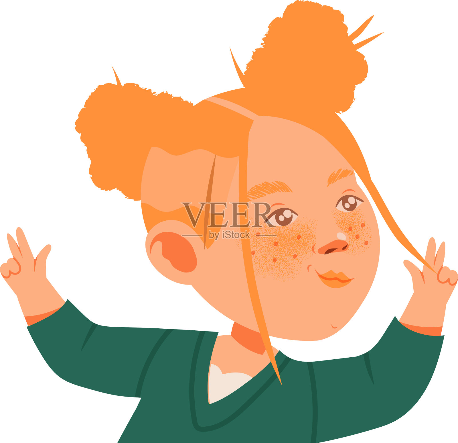 长雀斑的红发女孩在打手势插画图片素材