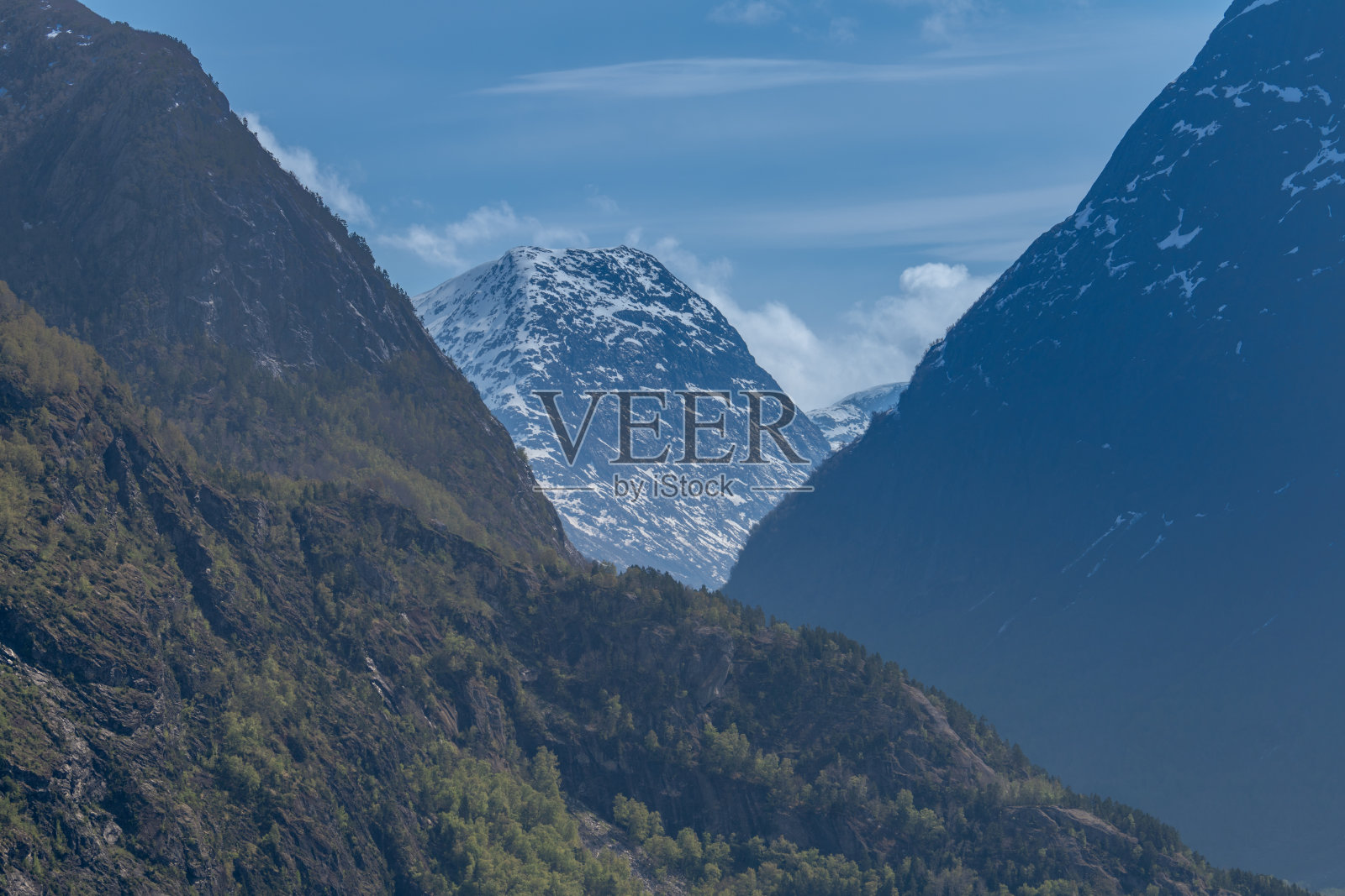 奥尔登附近的奥尔德瓦内特湖上的峡湾，奥尔登是挪威维斯特兰县斯特林市的一个村庄和城市地区。照片摄影图片