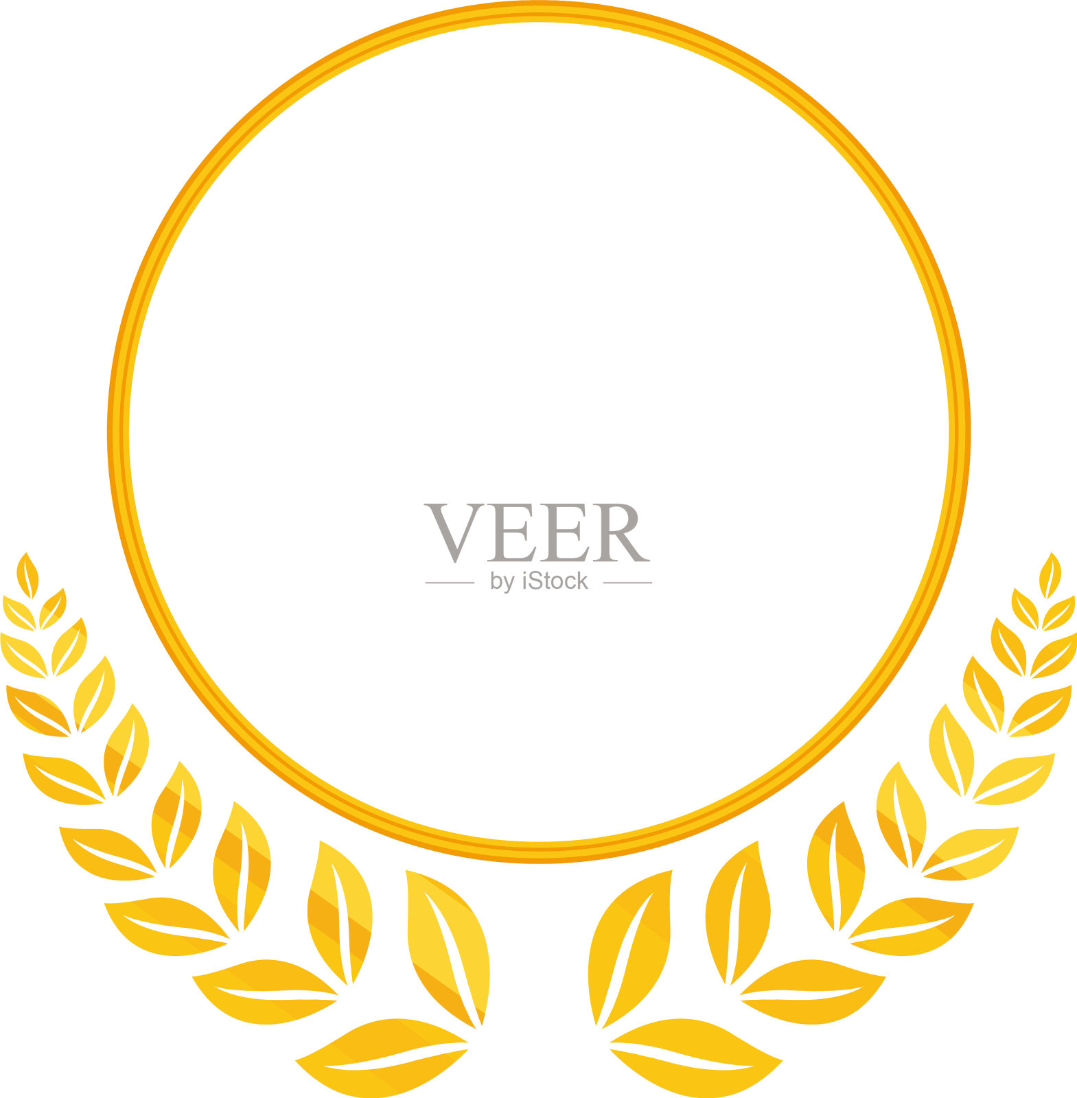 装饰金色的圆形框架和树叶花环设计元素图片