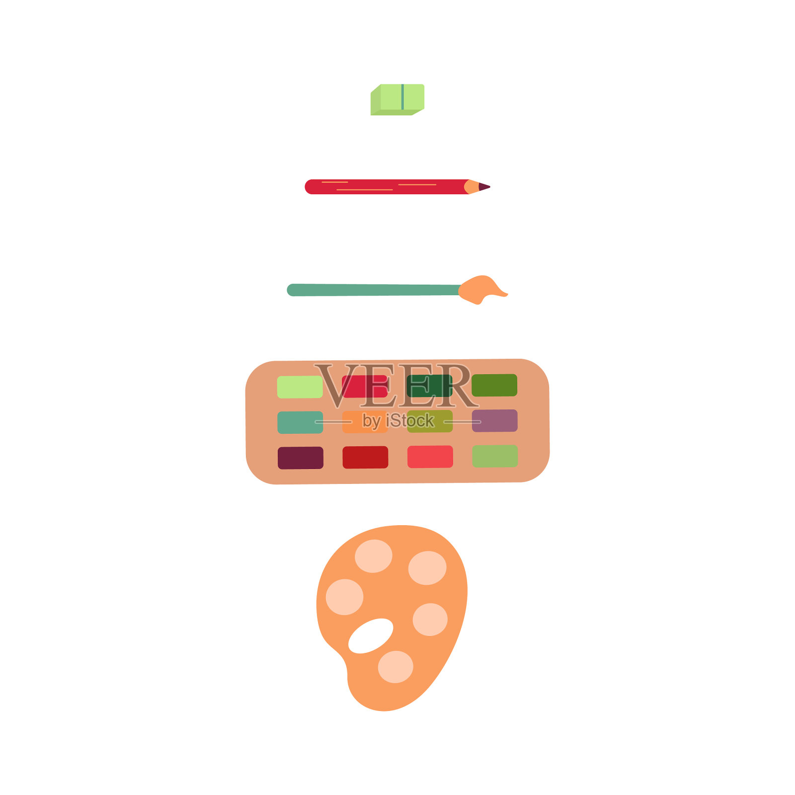 绘画集，颜料，画笔，铅笔，橡皮插画图片素材