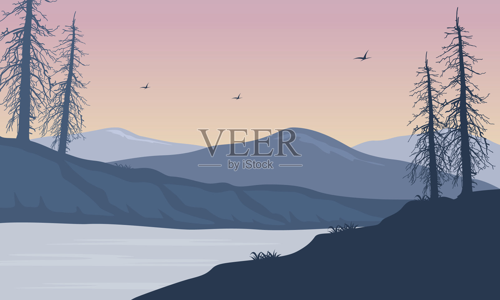 清晨乡间的迷人景色插画图片素材