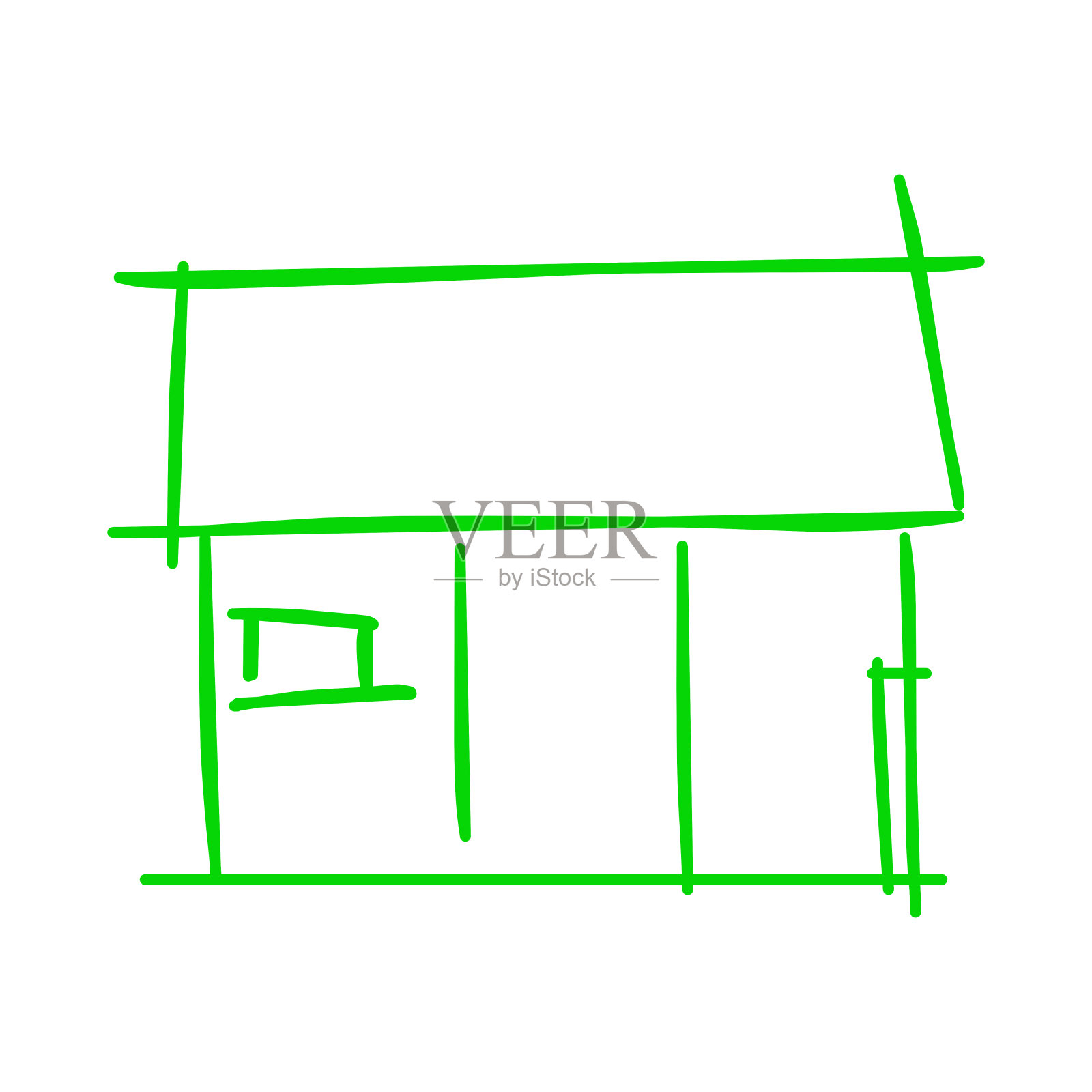 房子图标的粗糙线条艺术，简单，绿色29设计元素图片