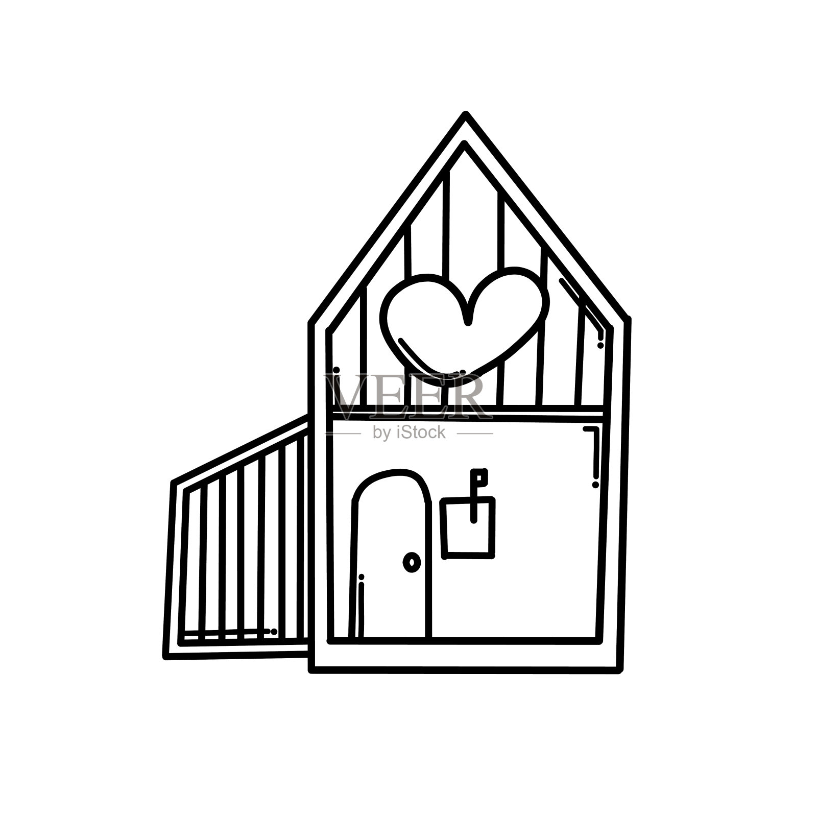 家与心涂鸦矢量图标。手绘素描插图卡通线eps10设计元素图片