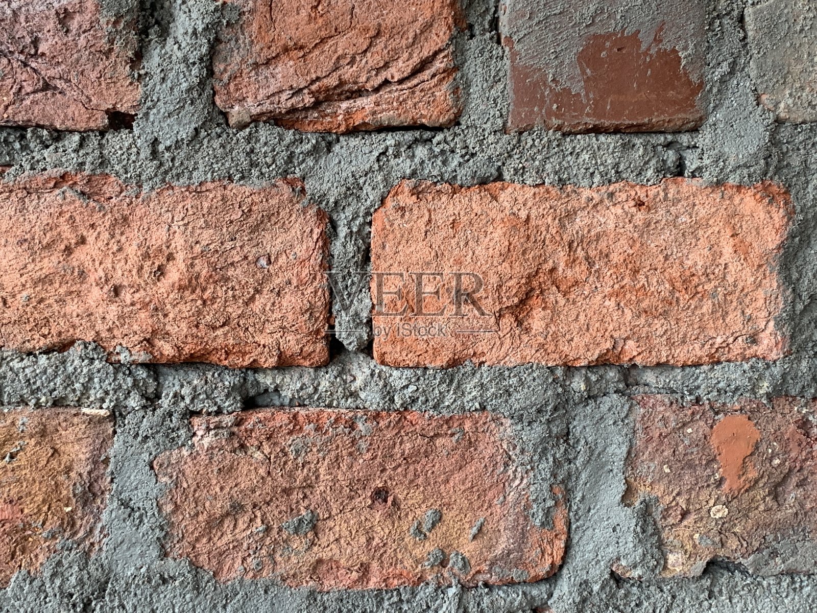 红砖墙，水泥砂浆照片摄影图片