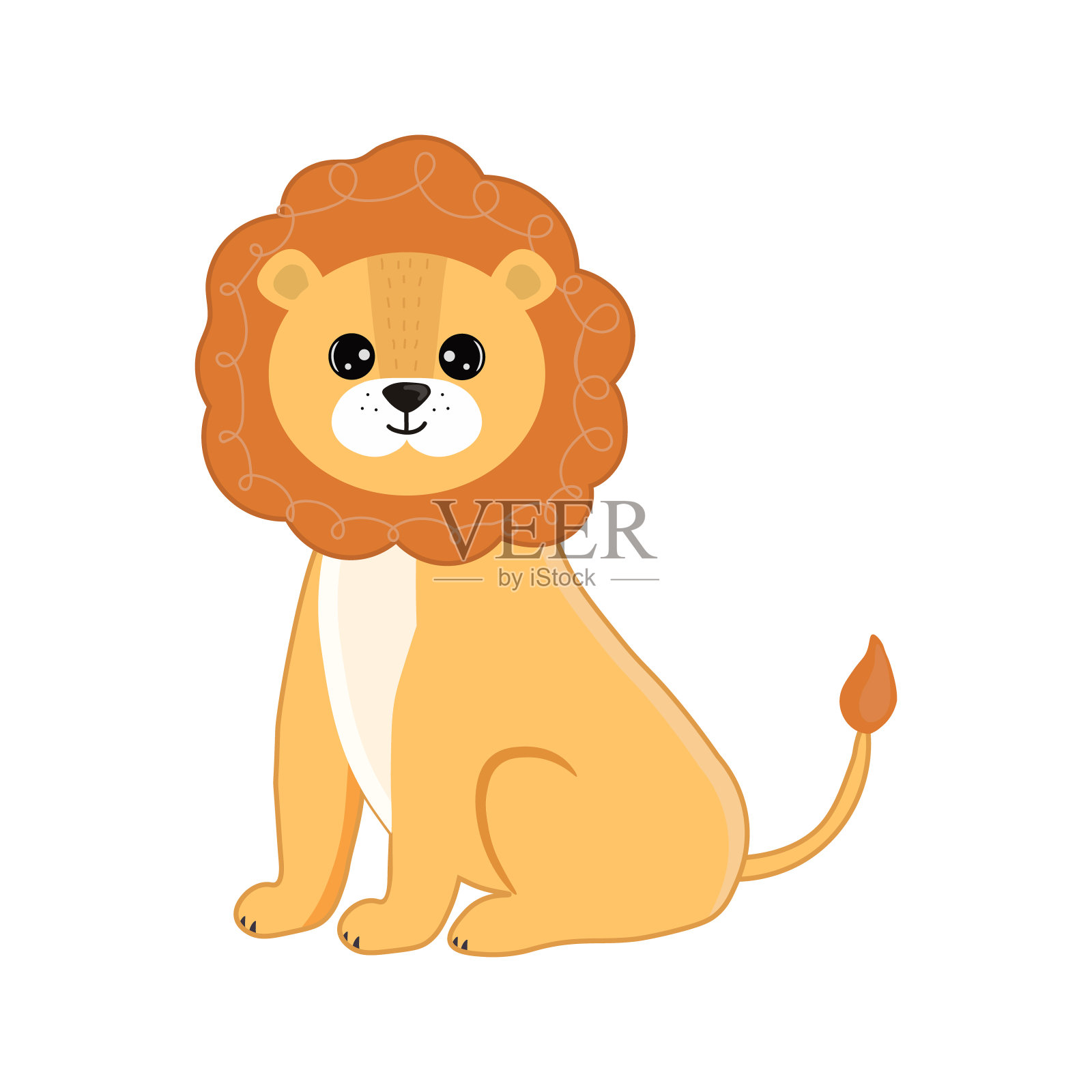 插图与狮子。孤立在白色背景上。书籍，儿童书籍，动物书籍，贴纸，杂志，设计，工厂，商业插画图片素材