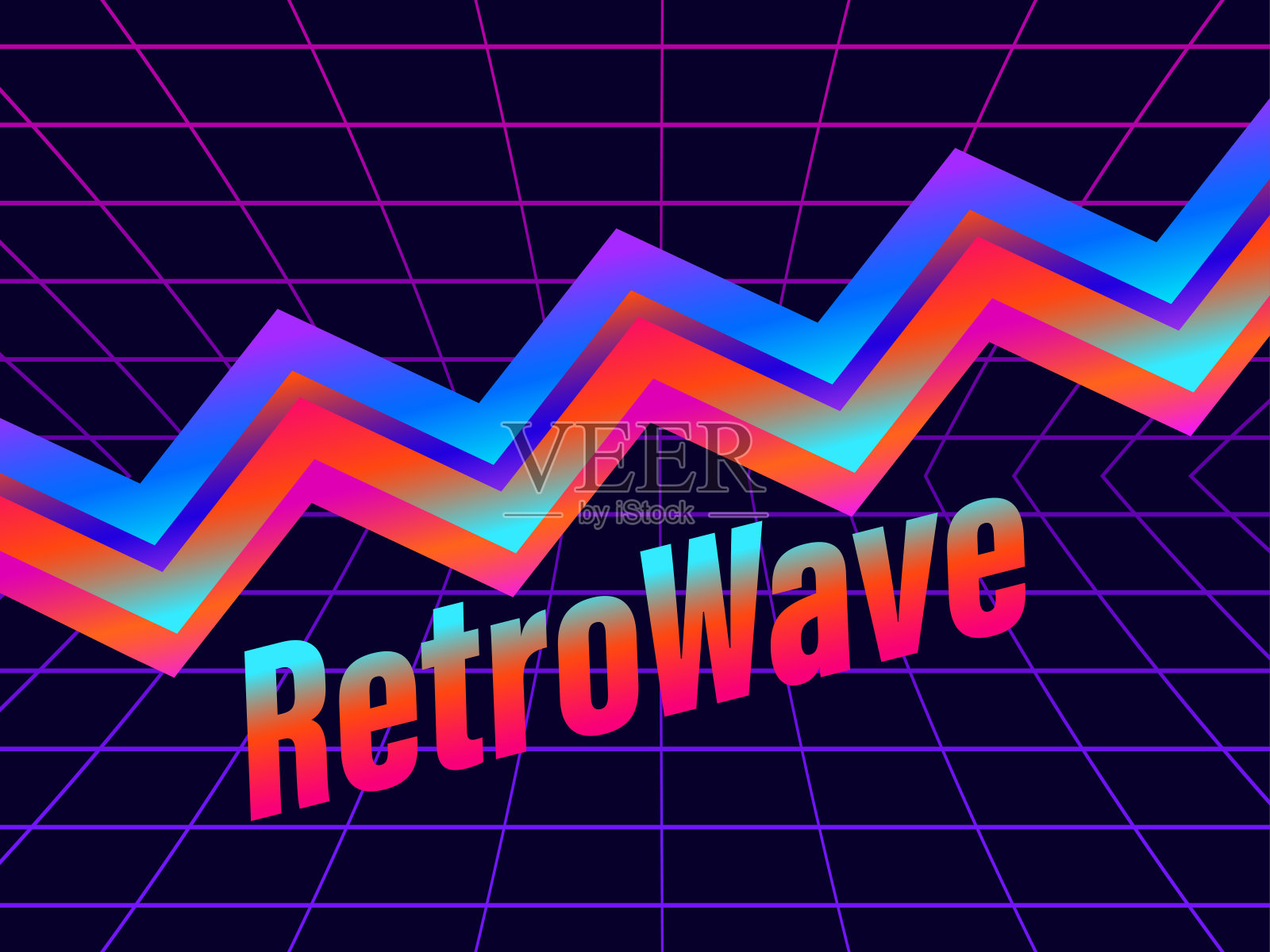 80年代的反波模式和合成波风格。激光网格和之字形波，网络空间。复古的未来主义背景的横幅和海报。矢量图插画图片素材
