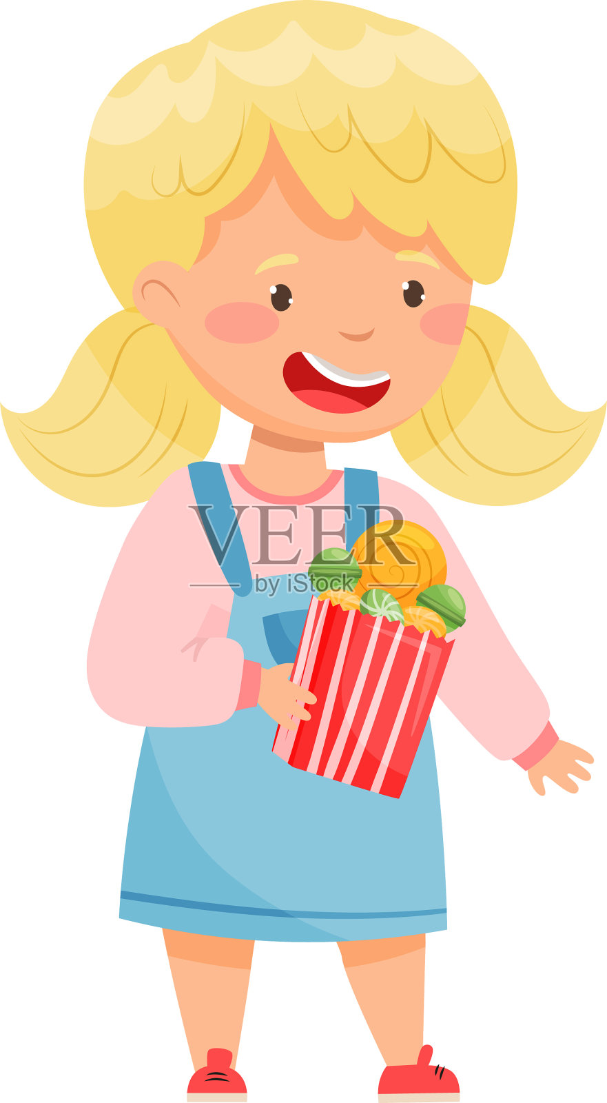 可爱的女孩拿着糖果包插画图片素材