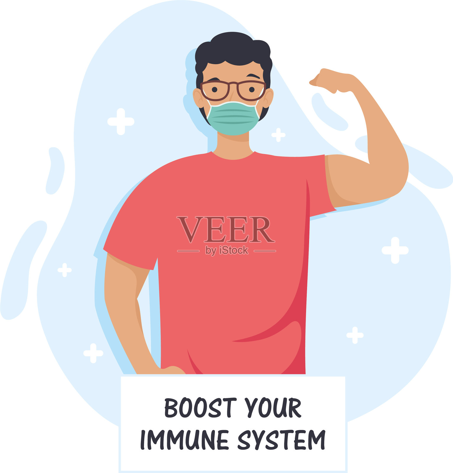 增强你的免疫系统，字母与男人强壮插画图片素材