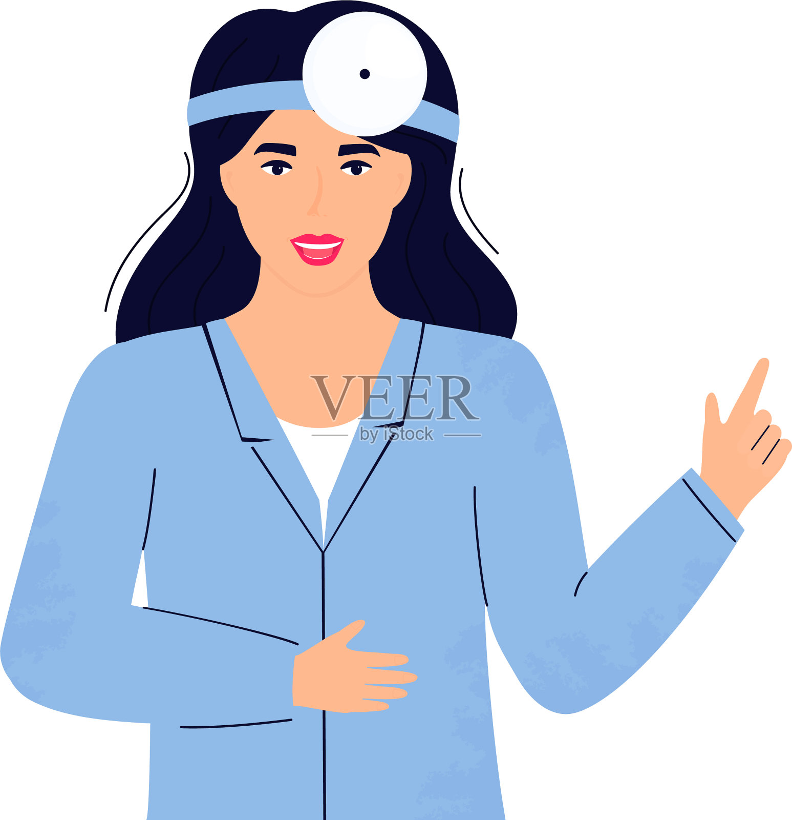 有头部反射器的女性耳鼻喉科医生插画图片素材