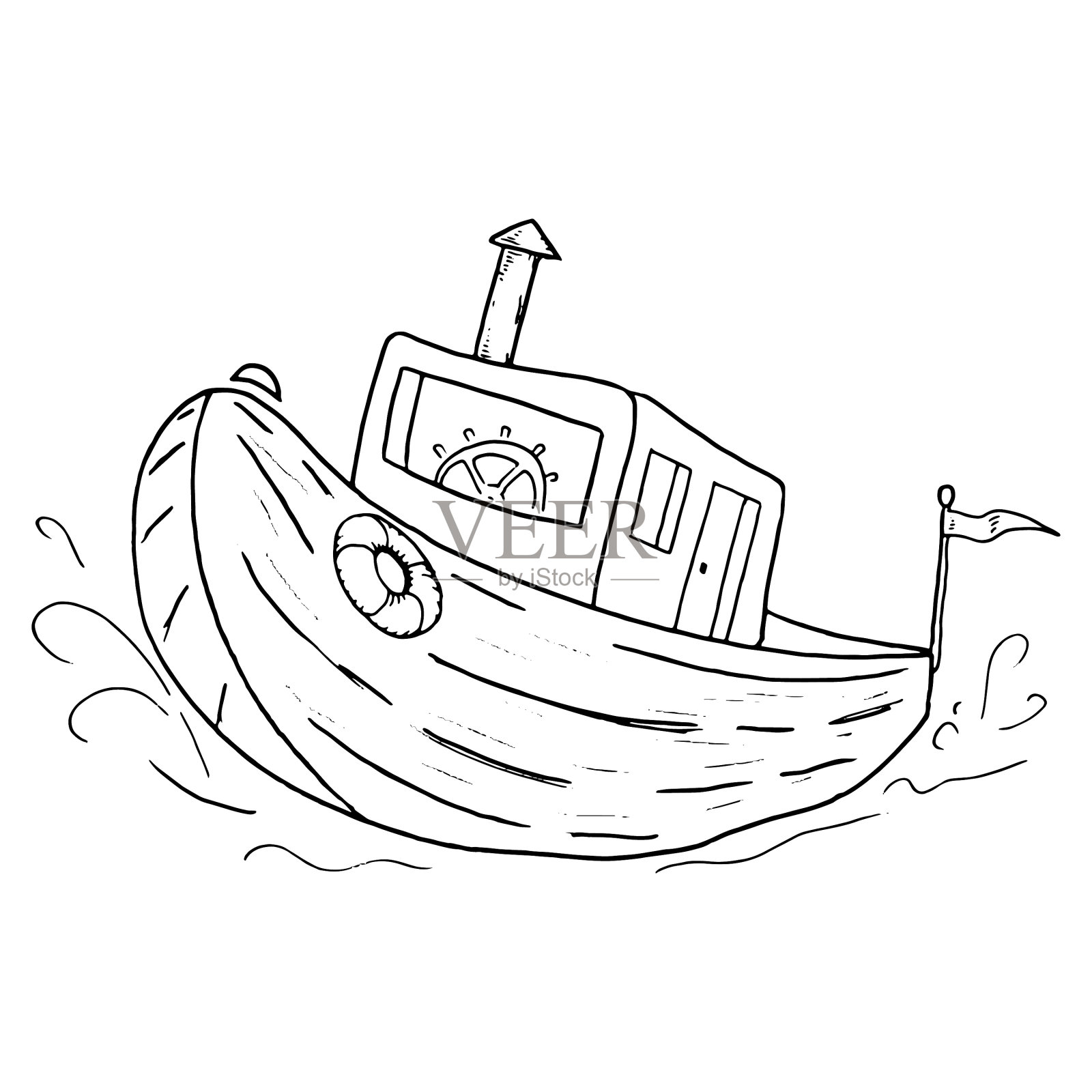 木制柴油船，旧渔船插画图片素材