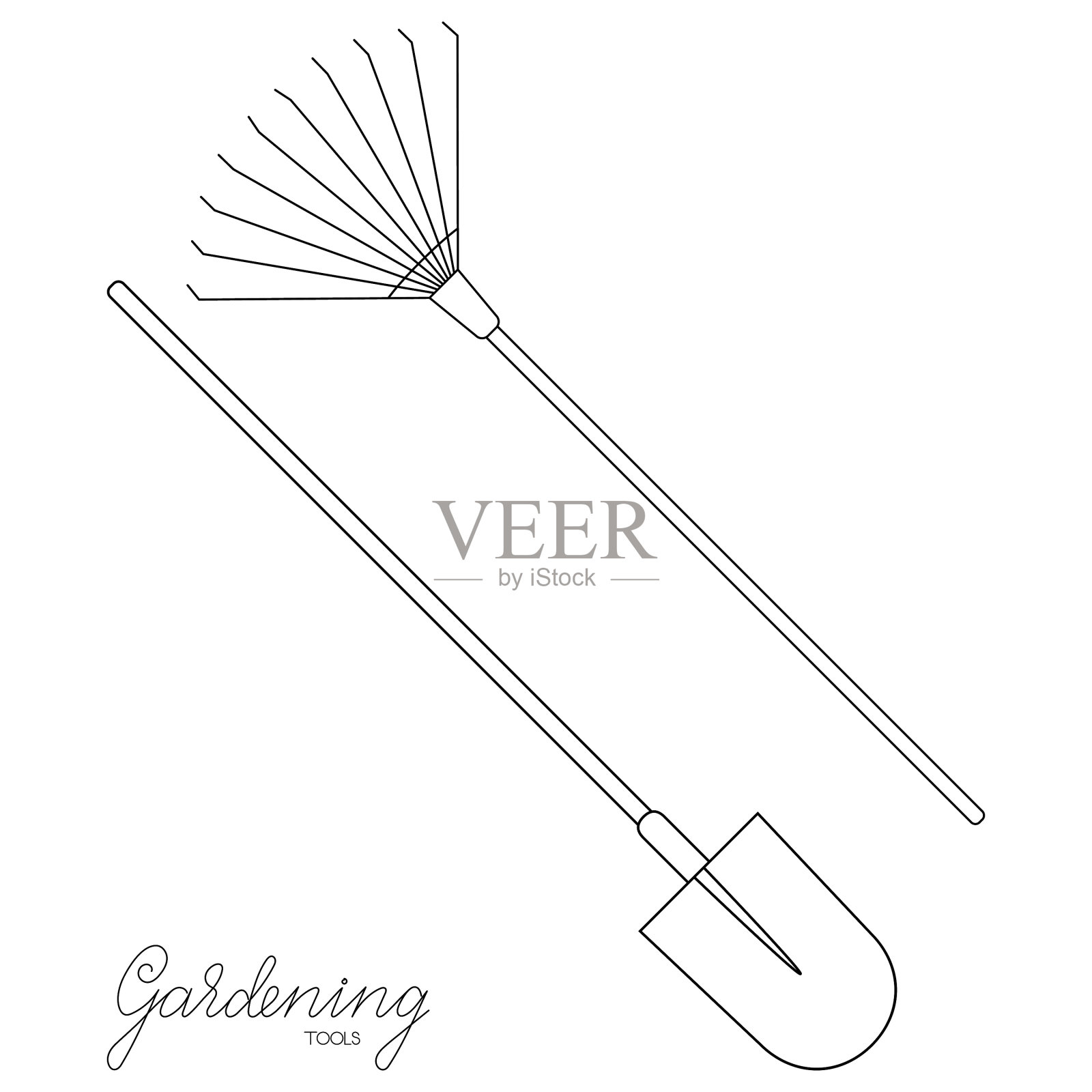 草坪耙轮廓简单简约的平面设计矢量插图孤立在白色的背景插画图片素材