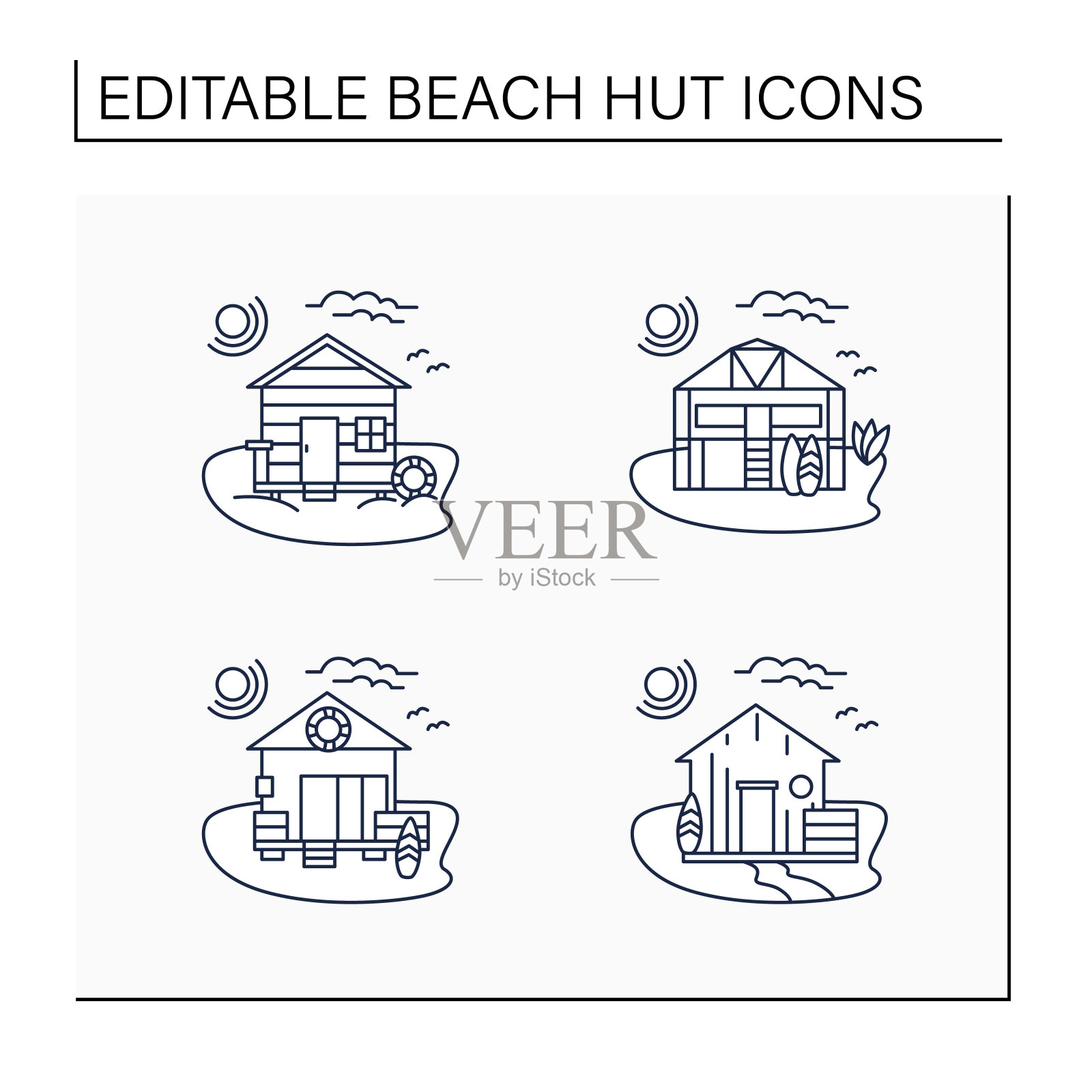 海滩小屋线条图标集图标素材