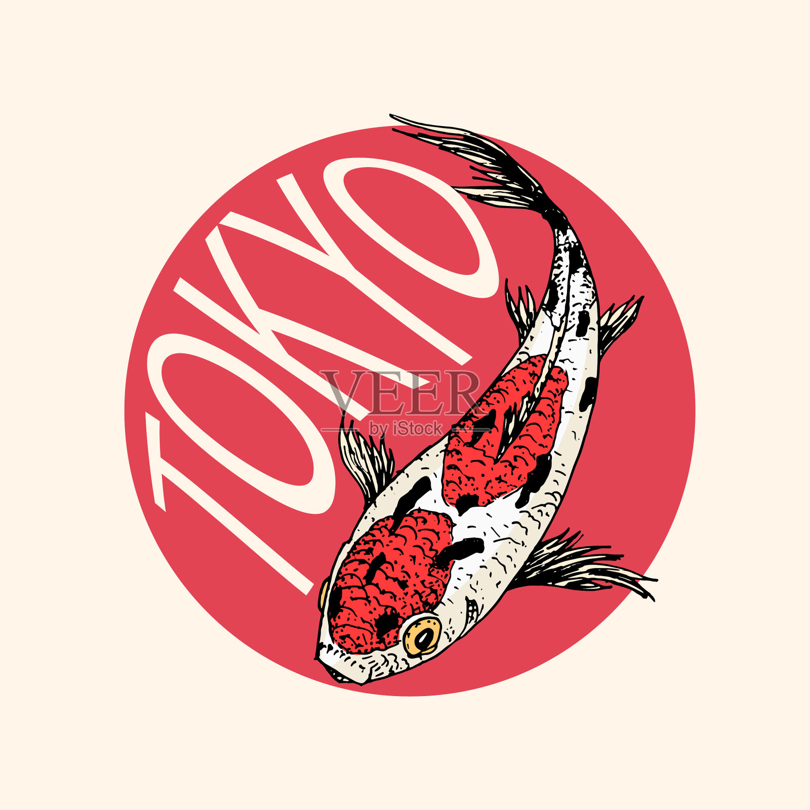 锦鲤和红日日本鱼徽章韩国插画图片素材
