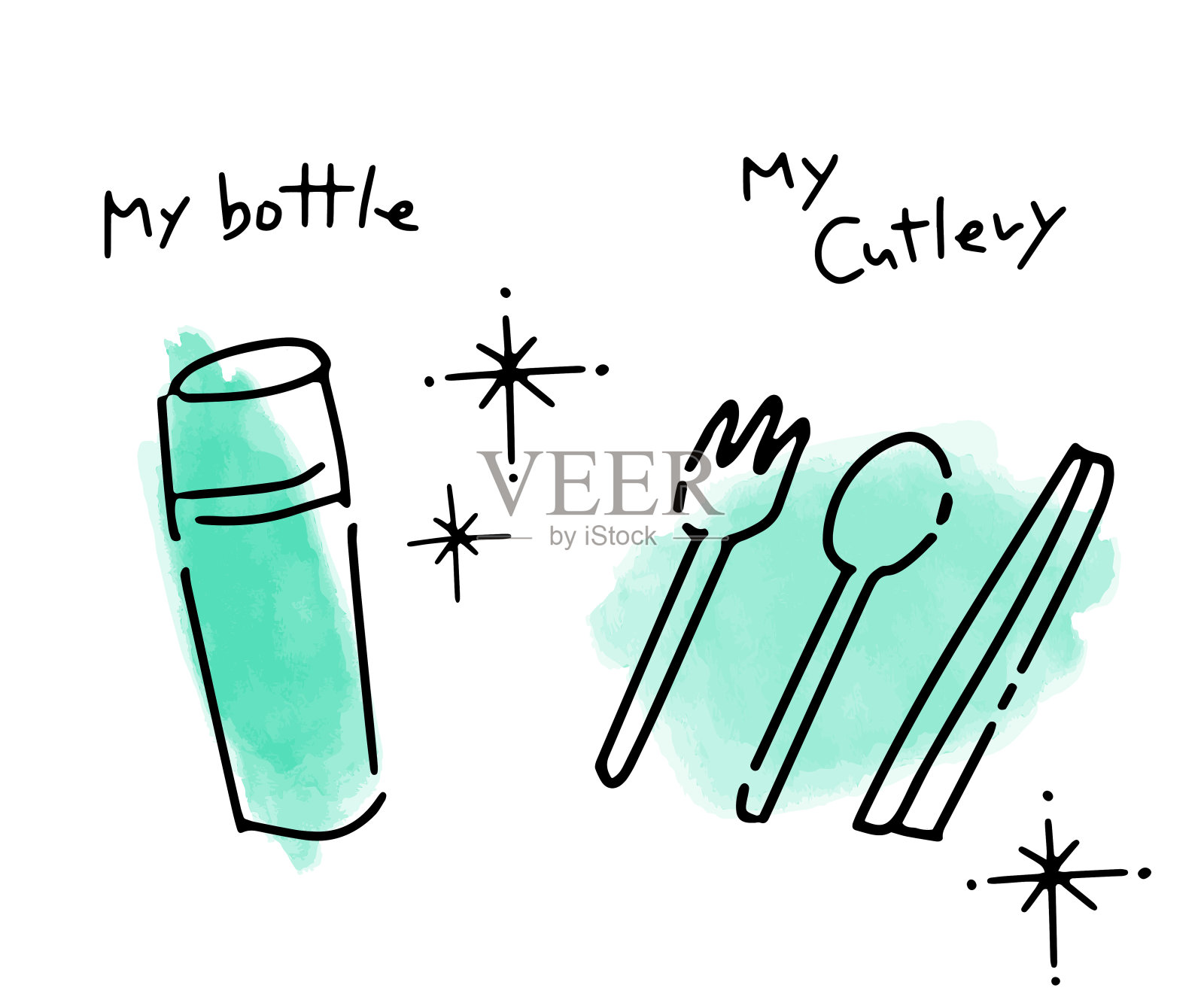 我的瓶子和餐具用于可持续的生活插图插画图片素材