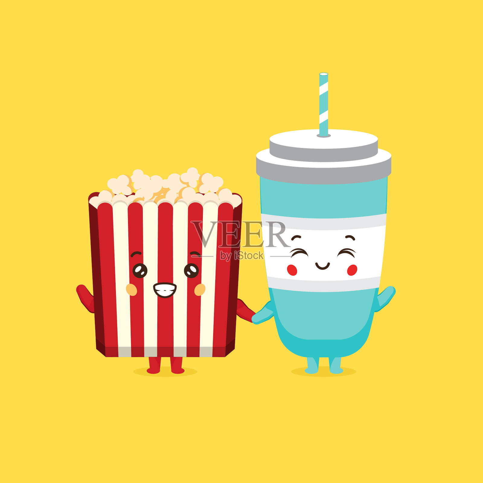 可爱快乐的爆米花和苏打饮料插画图片素材