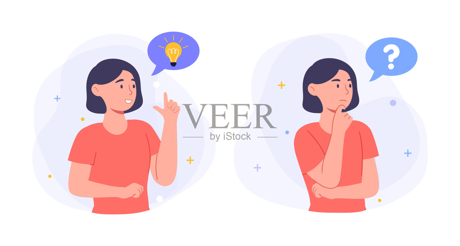 女人思考，解决问题，做决定。插画图片素材