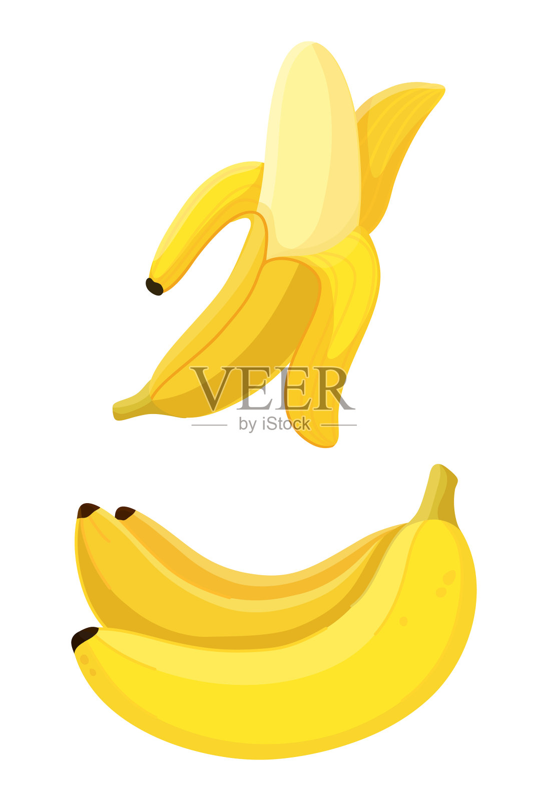 一串熟香蕉。香蕉,去皮的一半。插画图片素材