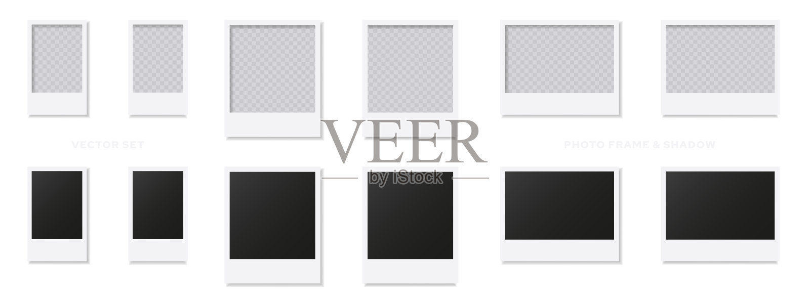 从有阴影的照片上取下的一套相框。复古的相框模板。向量孤立的元素。插画图片素材