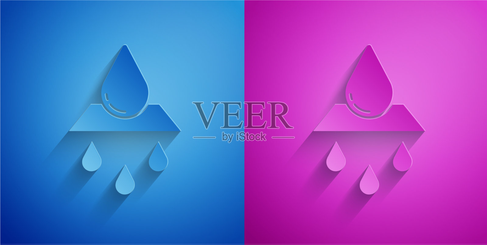 剪纸回收清洁水图标孤立在蓝色插画图片素材