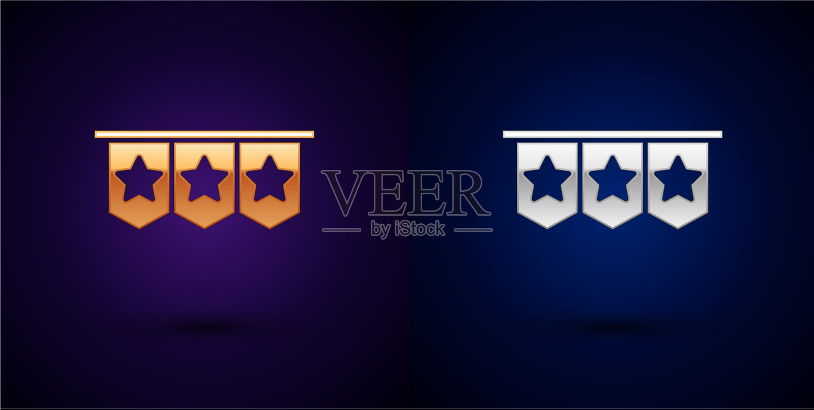 金色和银色的狂欢节花环与旗帜图标图标素材