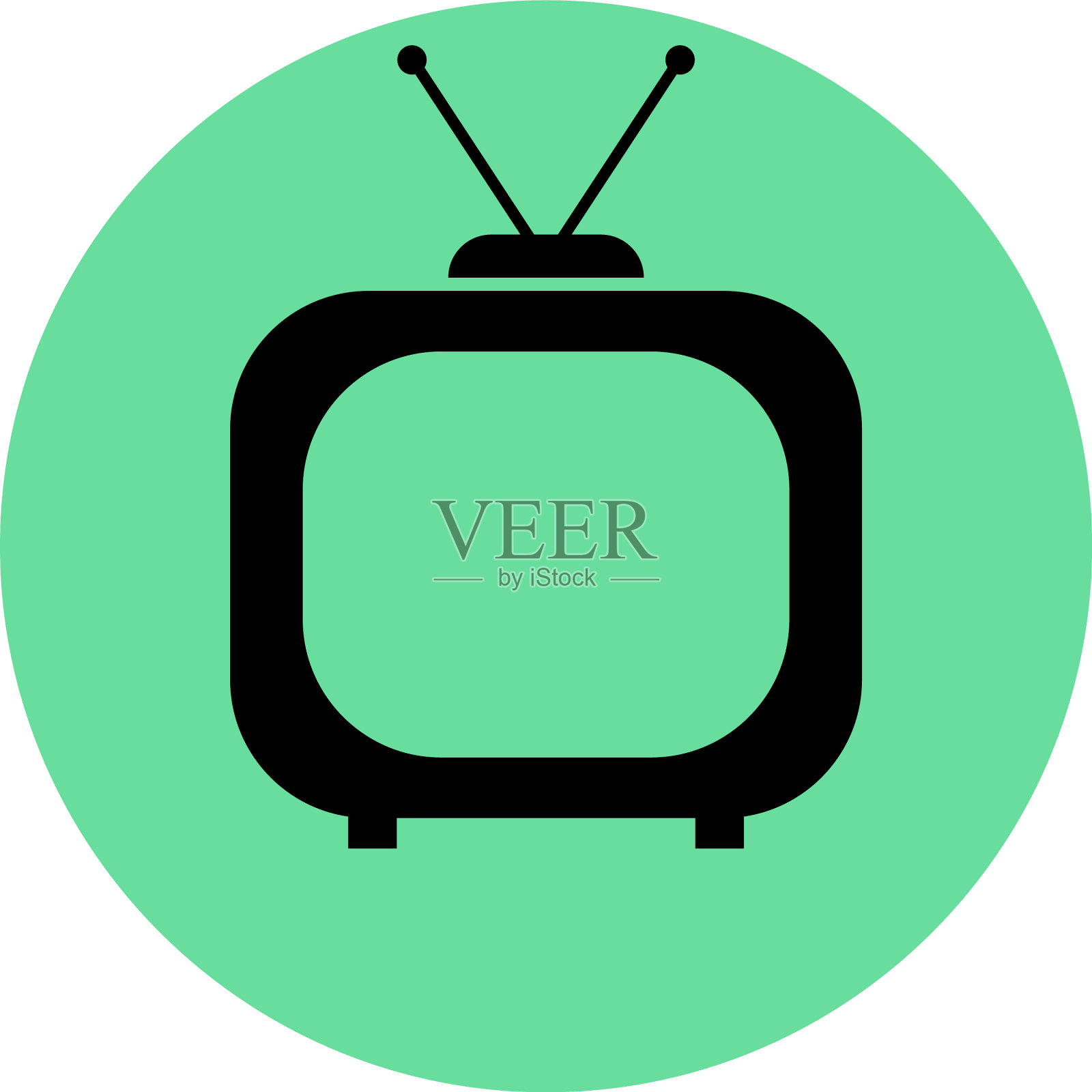白色背景下的老式黑色电视机图标素材