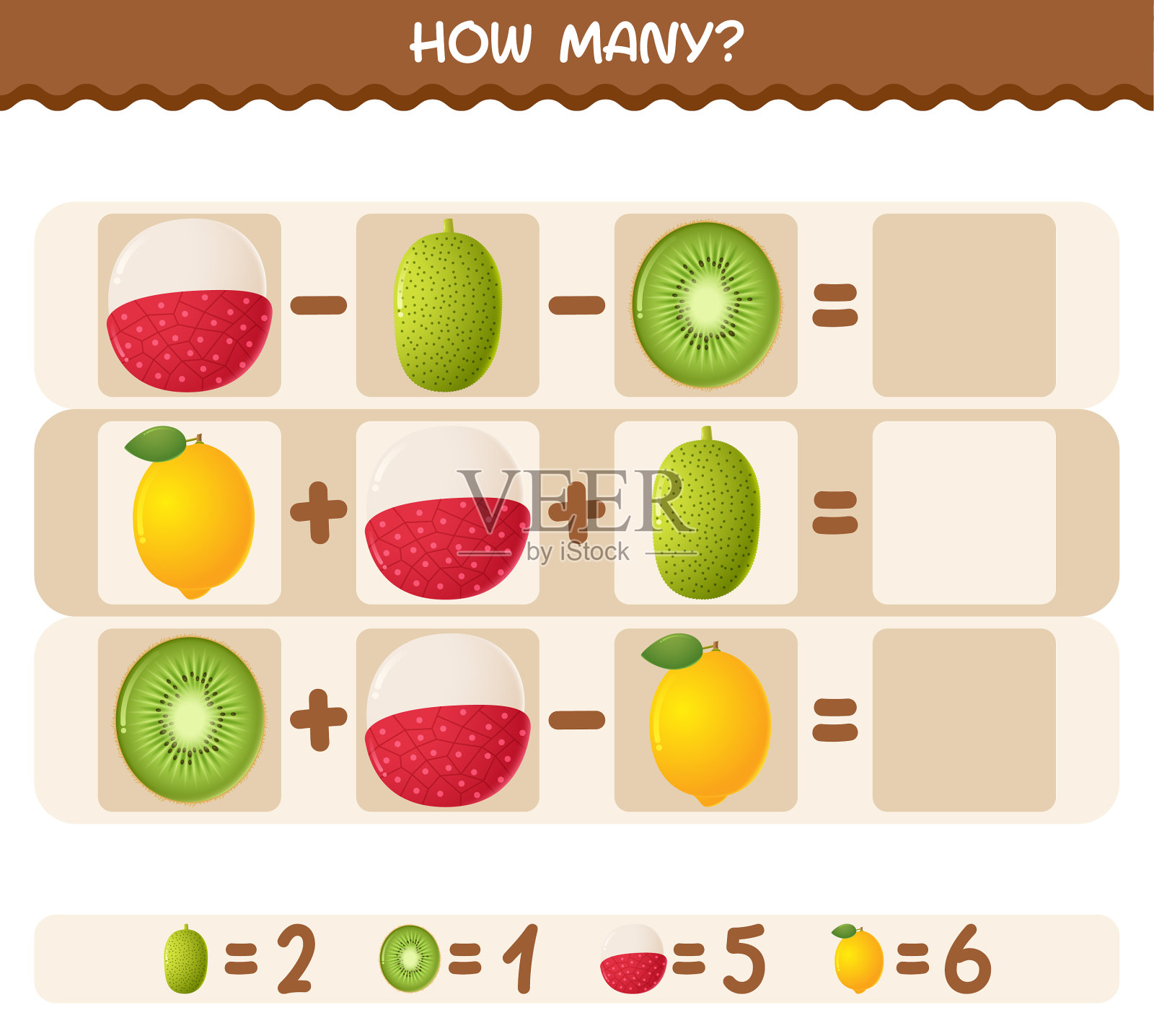 多少卡通水果数数游戏教育插画图片素材