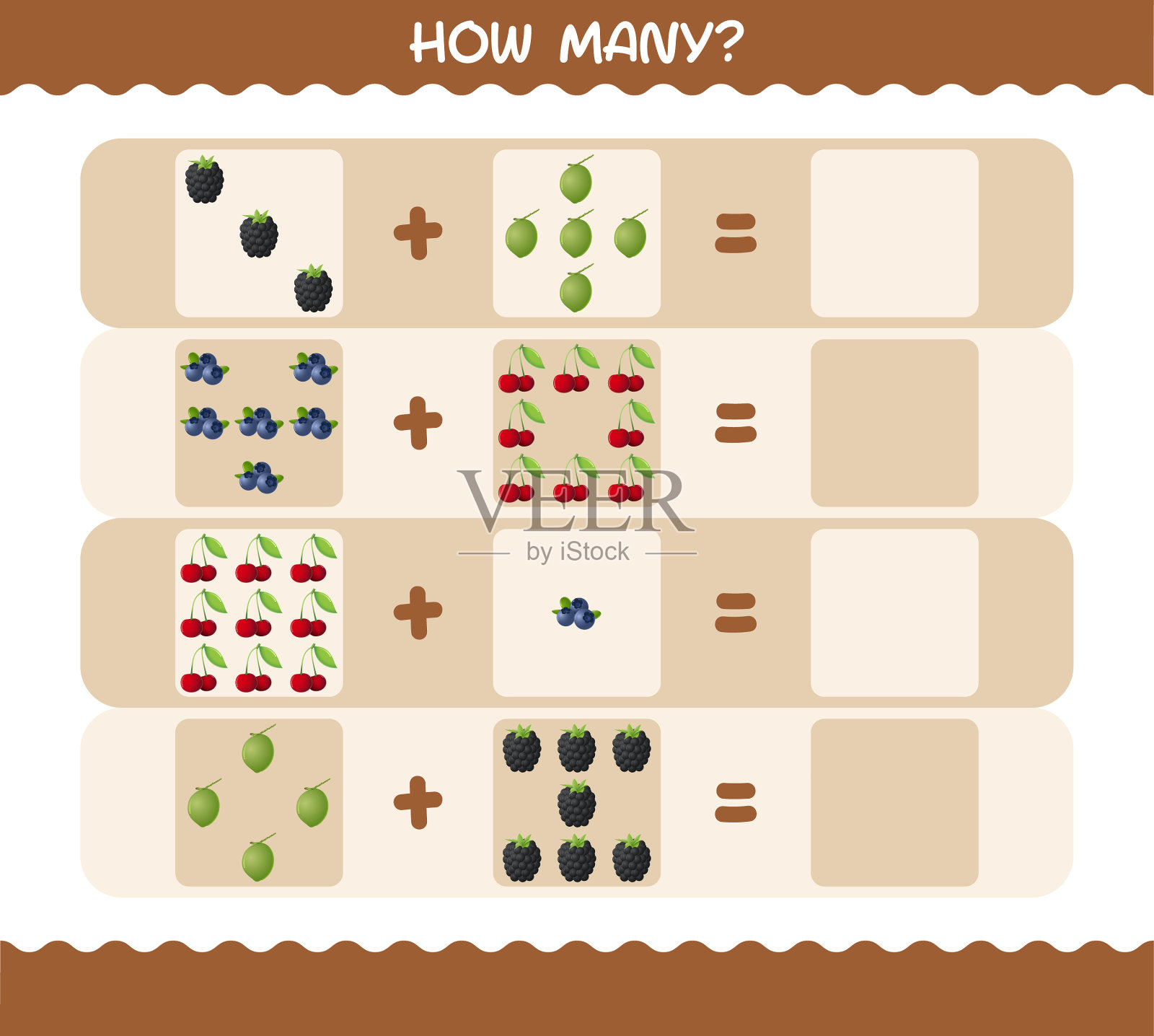 多少卡通水果数数游戏教育插画图片素材