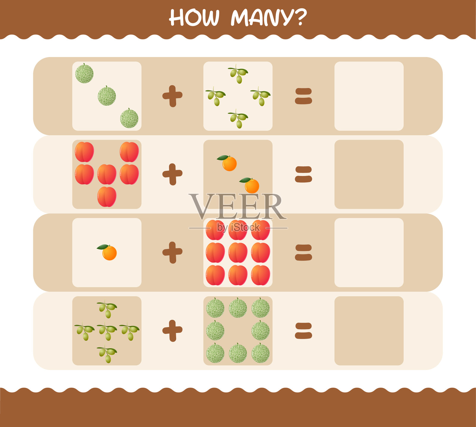 多少卡通水果数数游戏教育插画图片素材