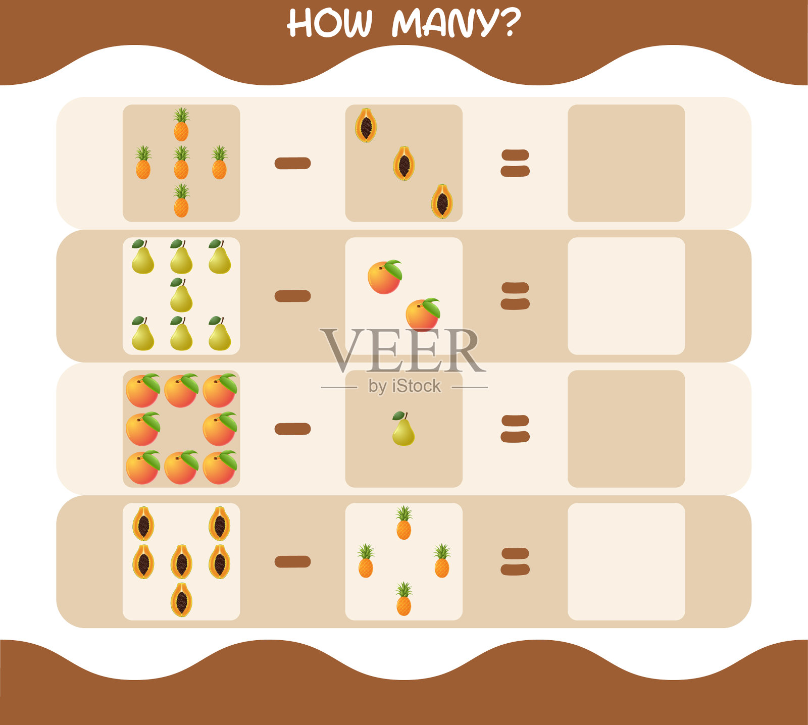 多少卡通水果数数游戏教育插画图片素材