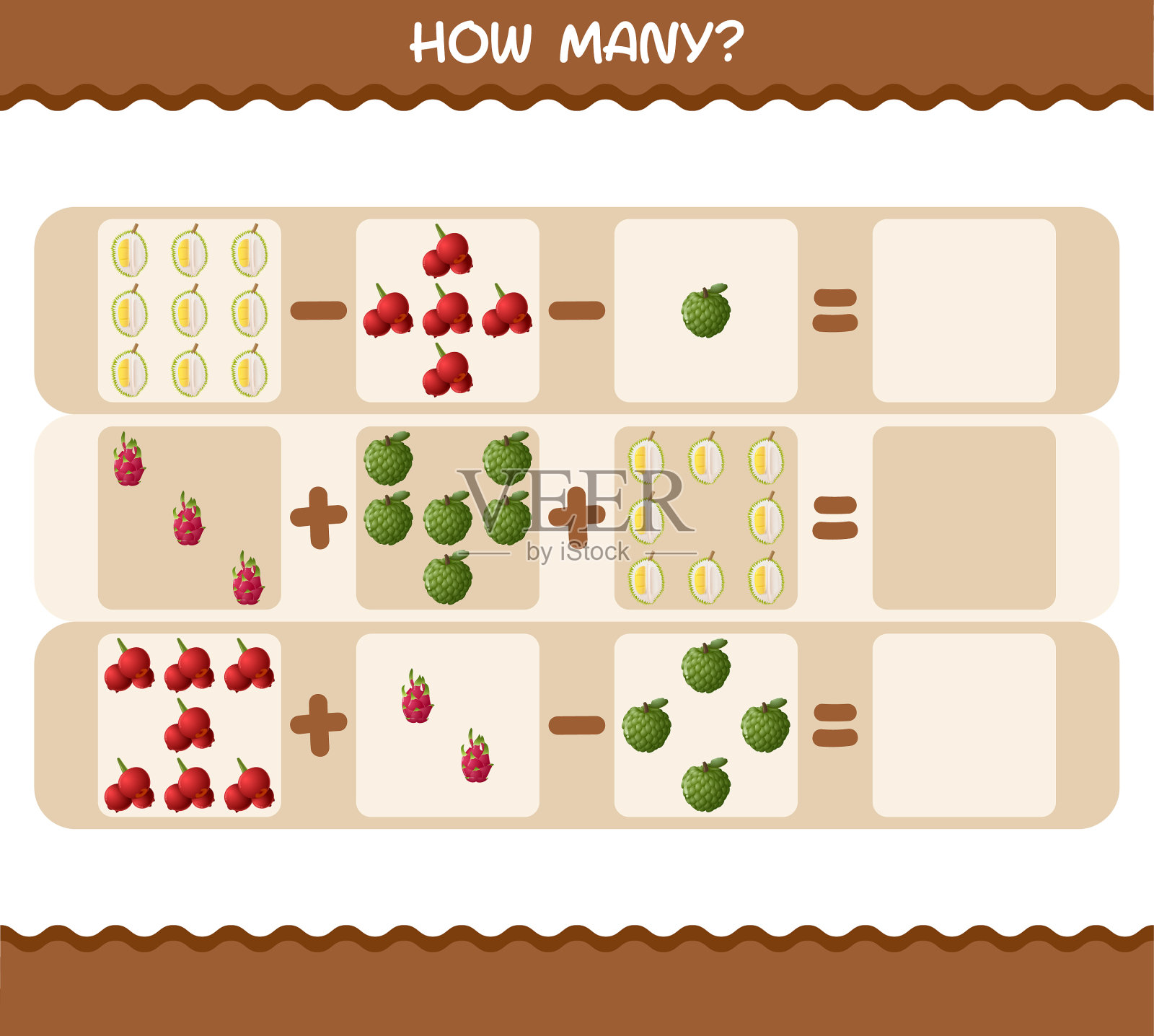 多少卡通水果数数游戏教育插画图片素材