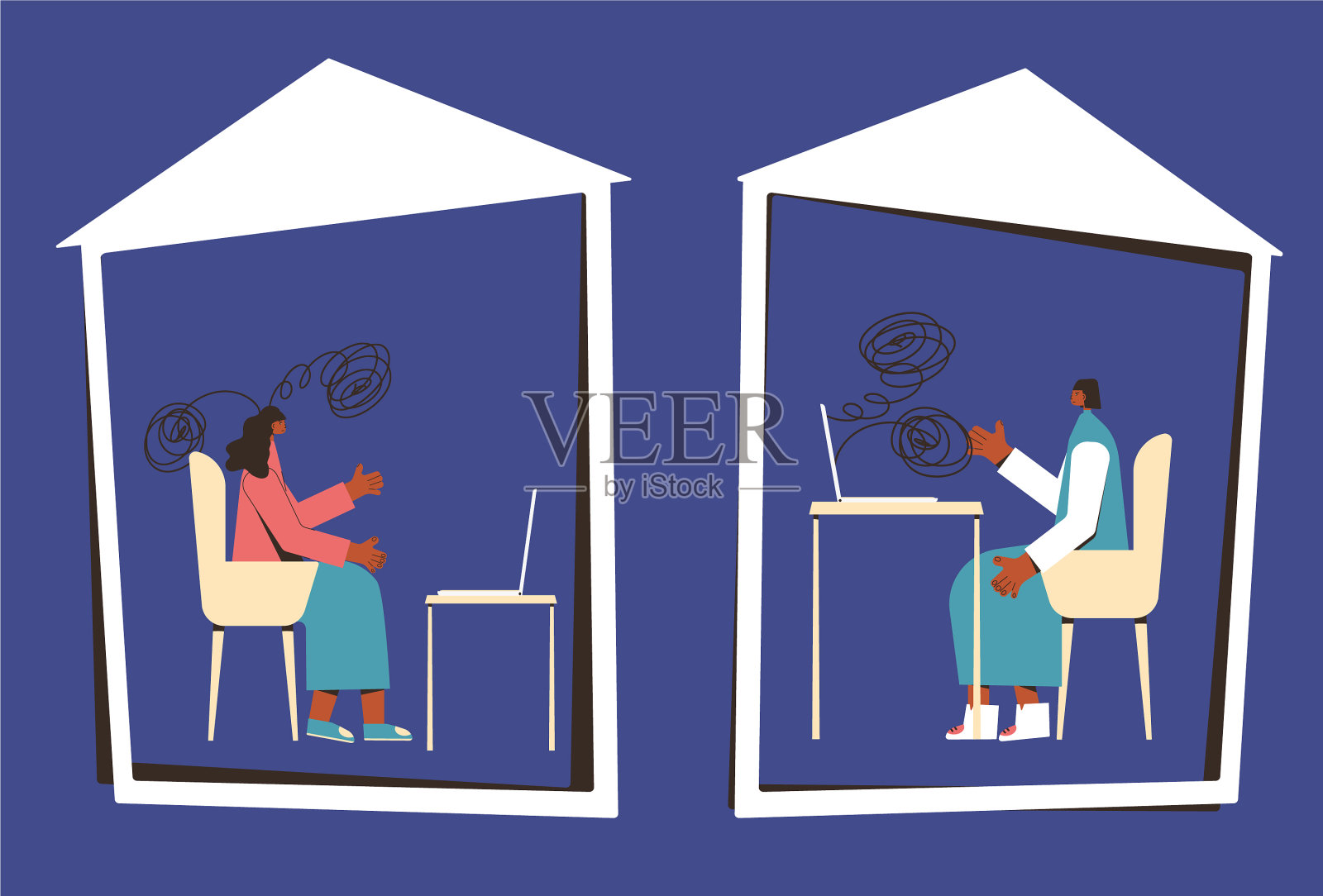 在线压力治疗场景远程医疗颜色插画图片素材