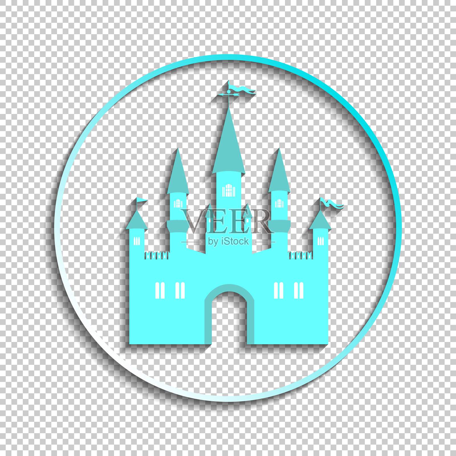 圆形图标或标志与影子童话城堡插画图片素材