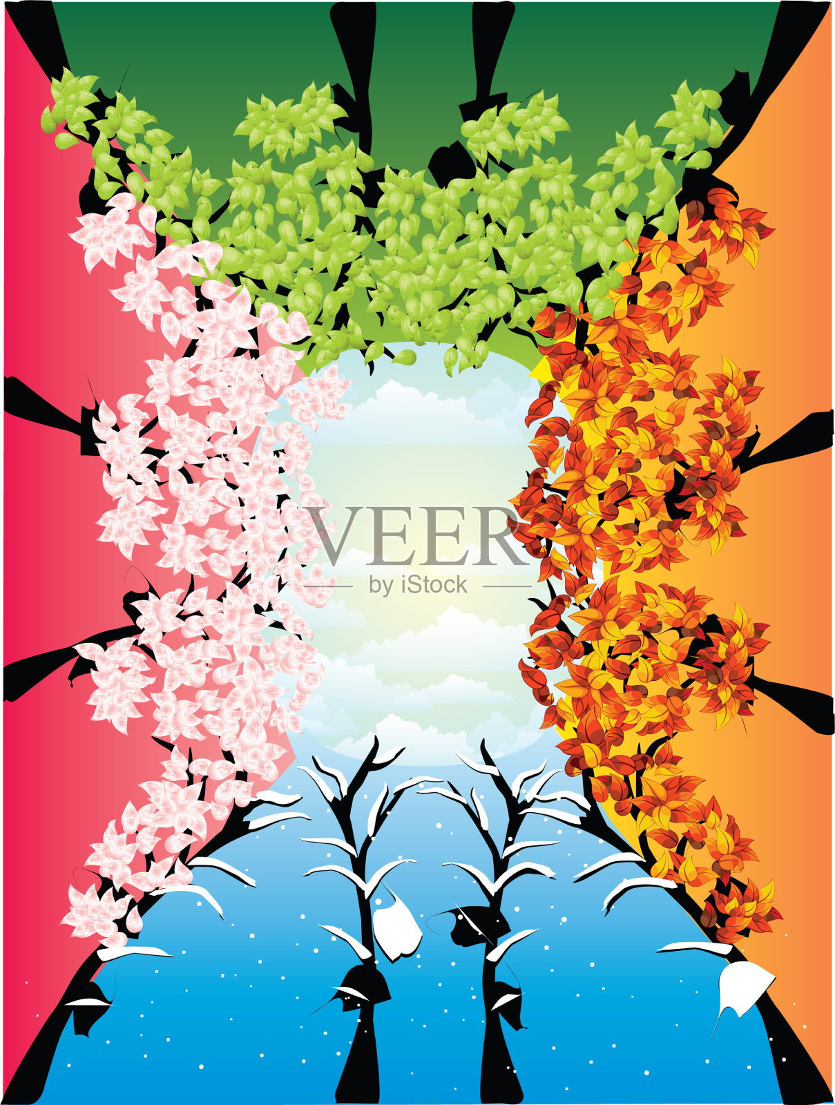 树木和四季插画图片素材