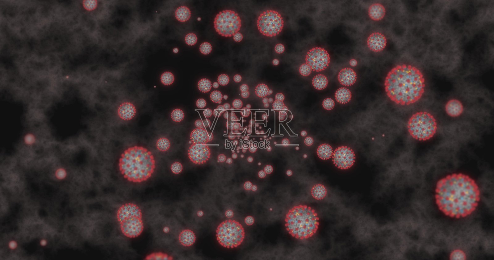 黑色背景为冠状病毒细胞COVID-19传染病。疾病的快速传播。高浓度的冠状病毒。3D渲染3D插图照片摄影图片