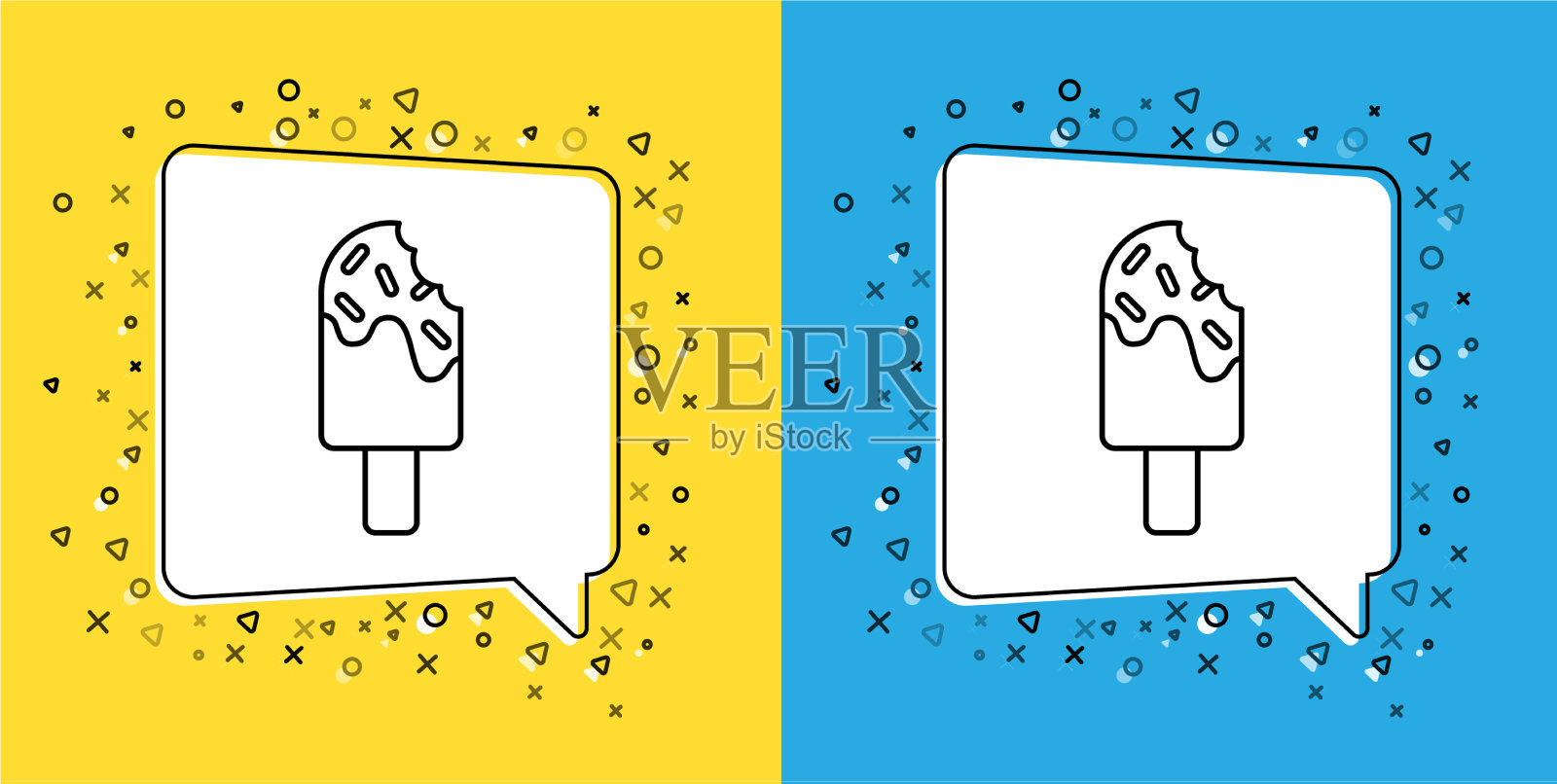 设置线冰淇淋图标孤立在黄色和图标素材