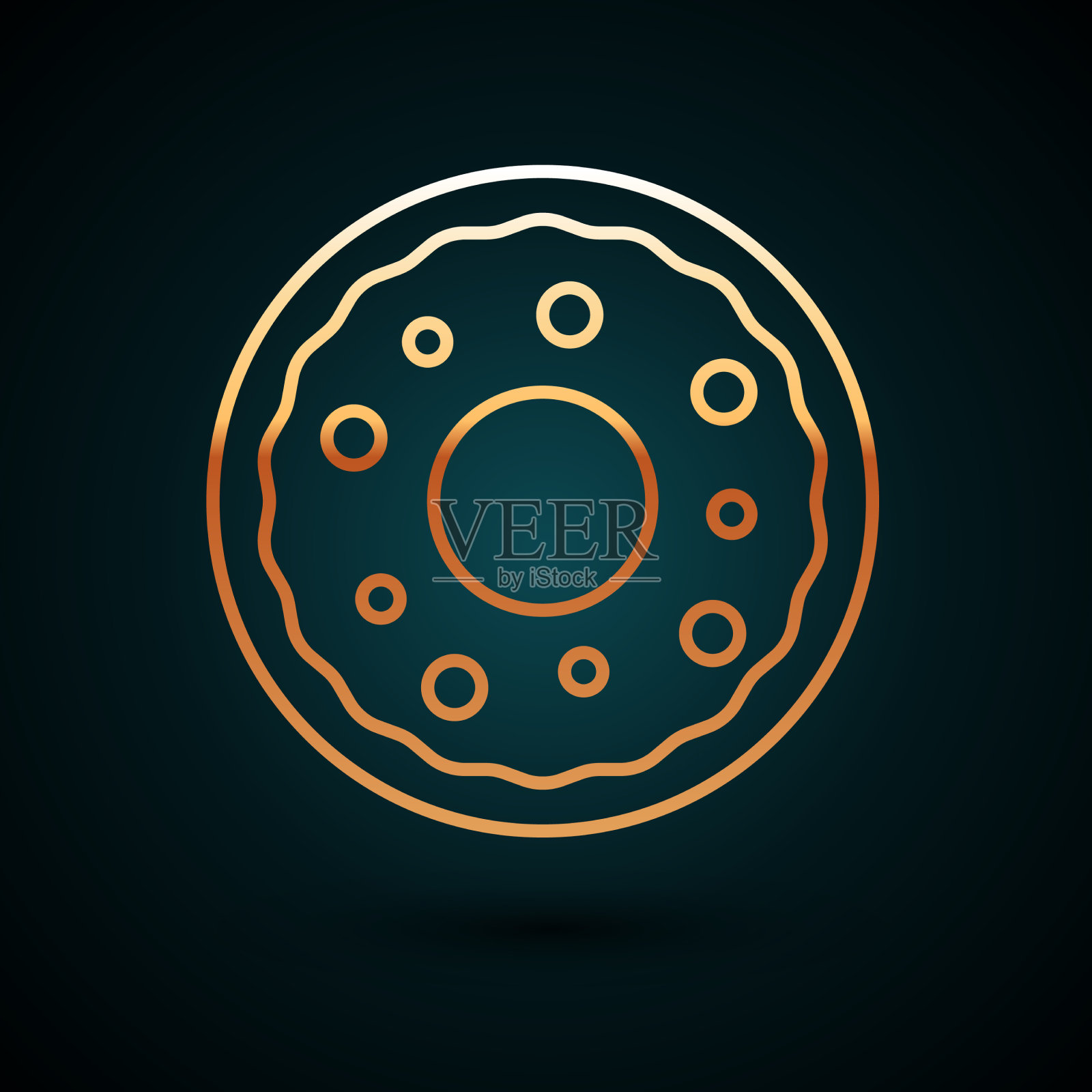 金线甜甜圈与甜釉图标隔离上插画图片素材