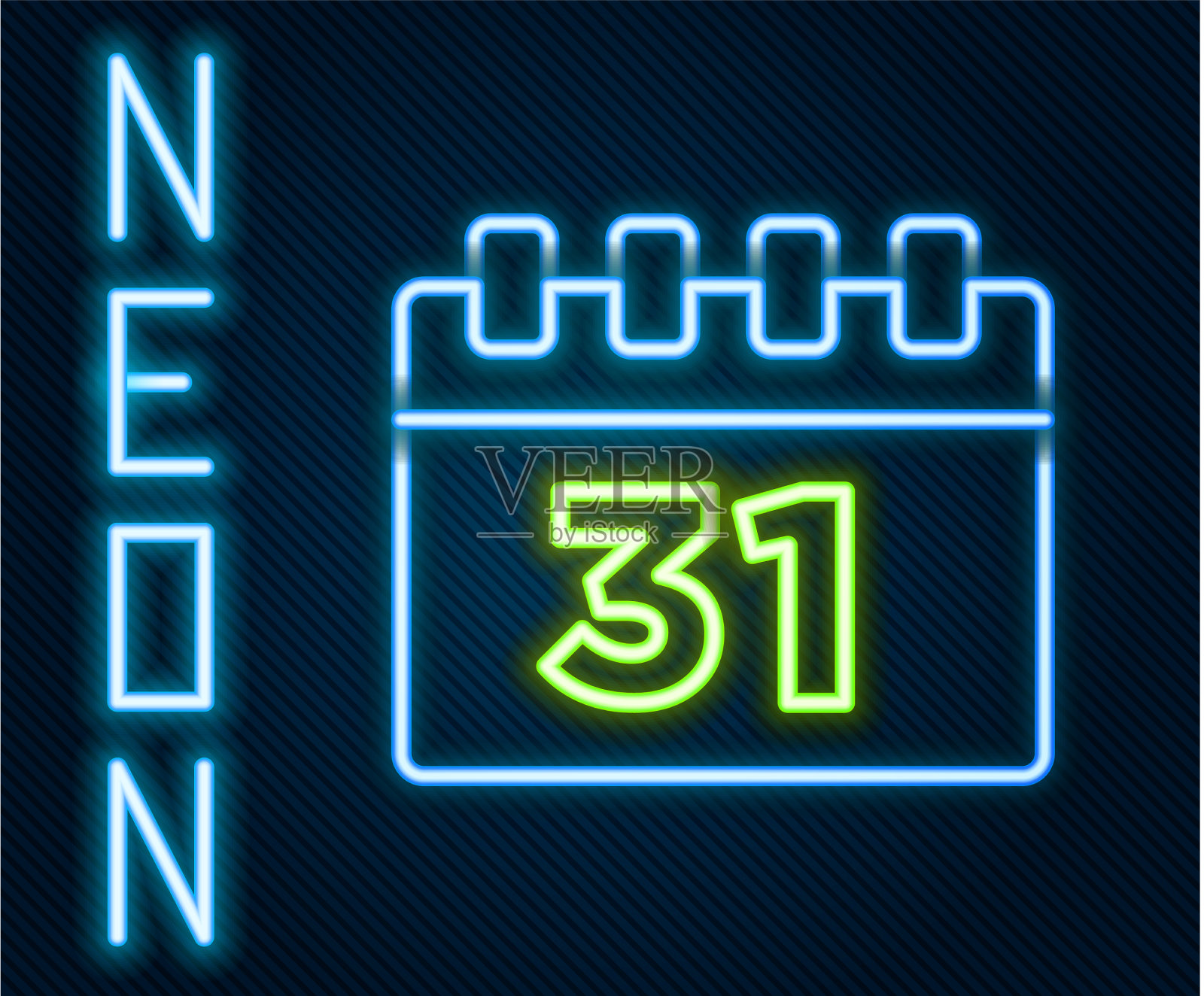 霓虹线日历与万圣节日期31插画图片素材