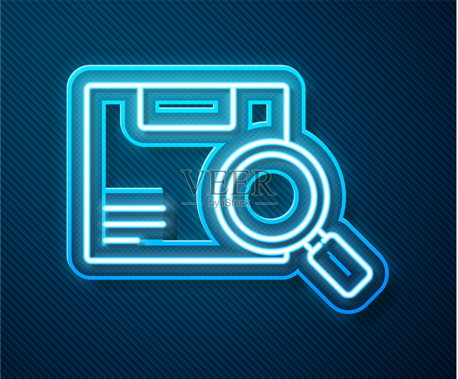 发光的霓虹灯线搜索包图标隔离上插画图片素材