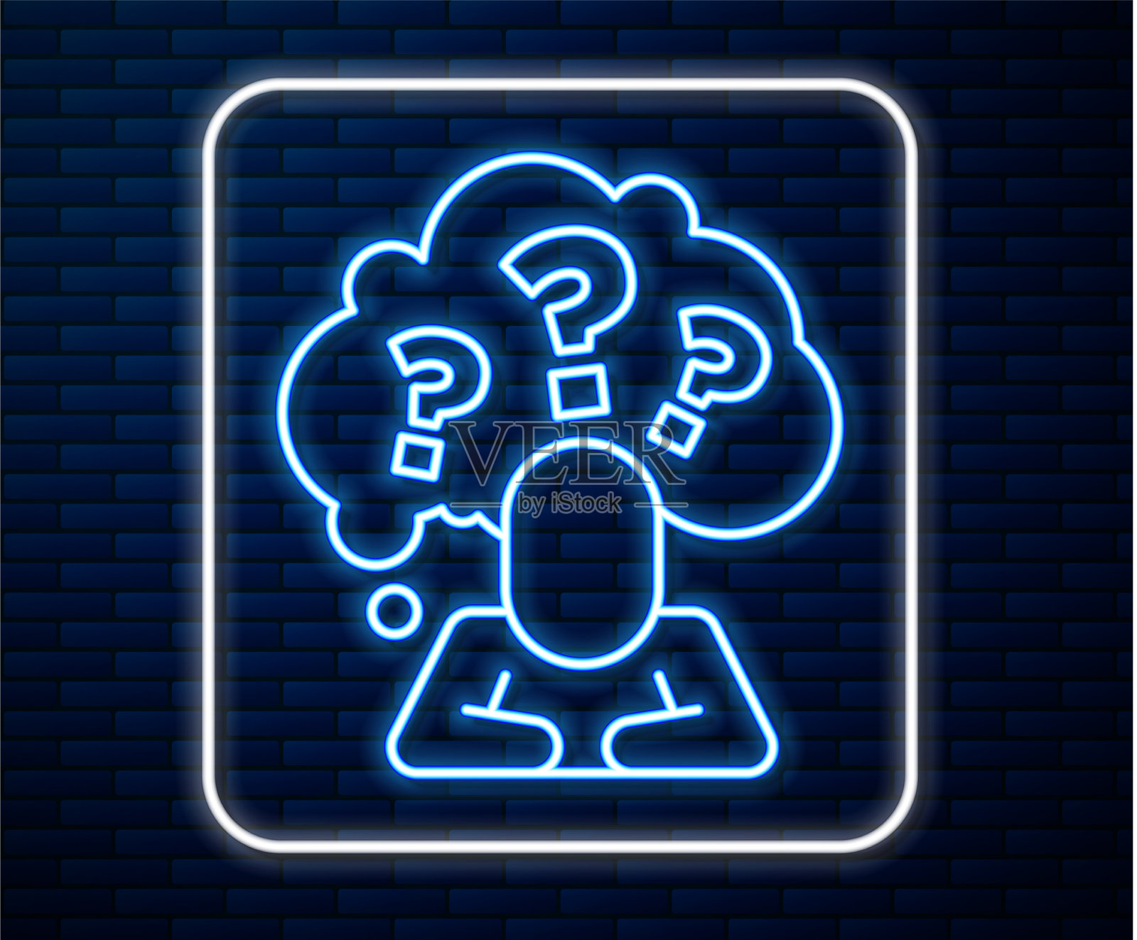 发光的霓虹线带问号的人头插画图片素材
