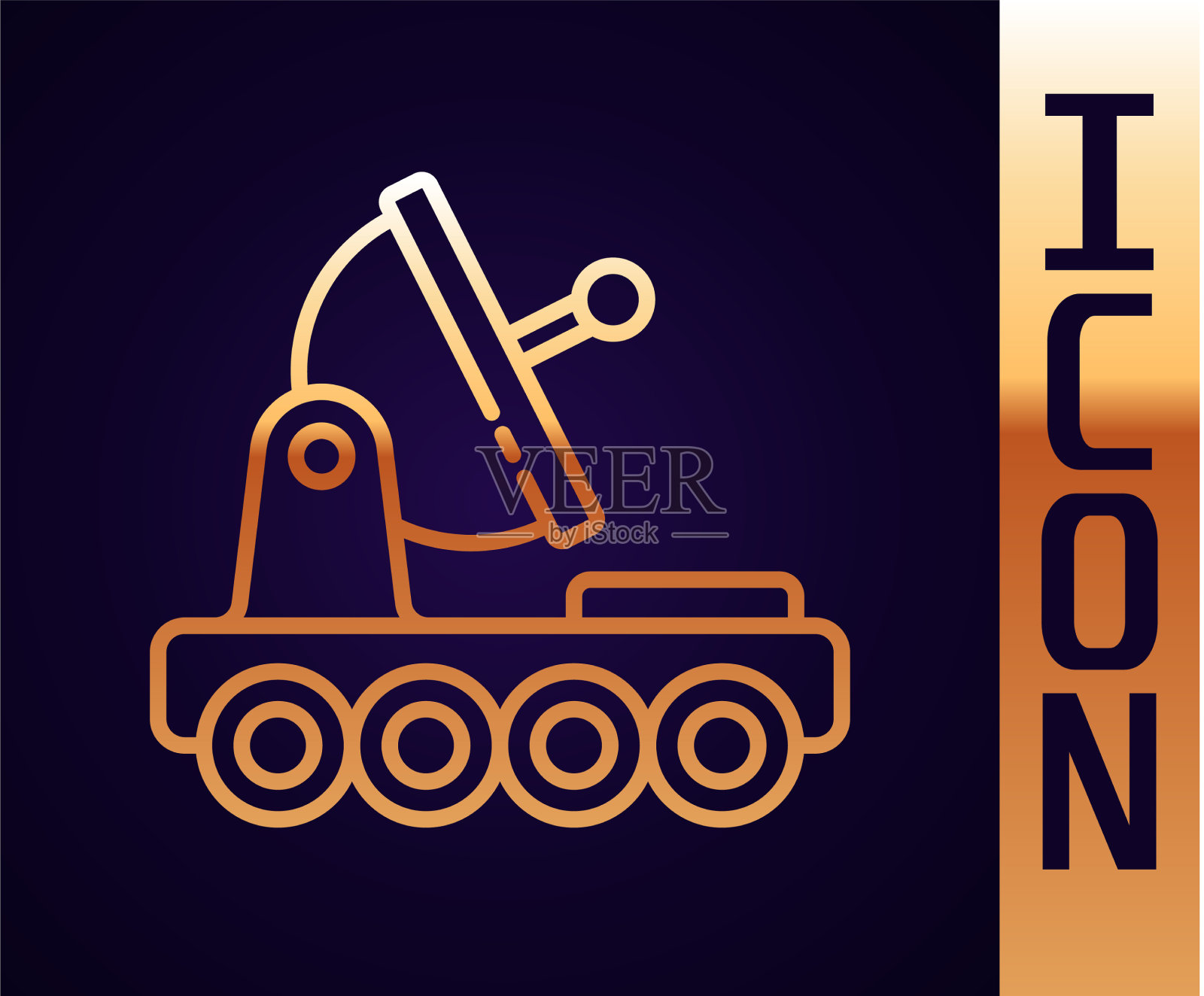 金色线火星漫游者图标孤立在黑色插画图片素材