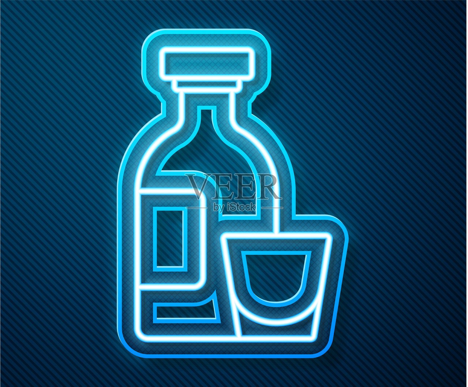 发光的霓虹线酒精饮料和朗姆酒瓶子插画图片素材