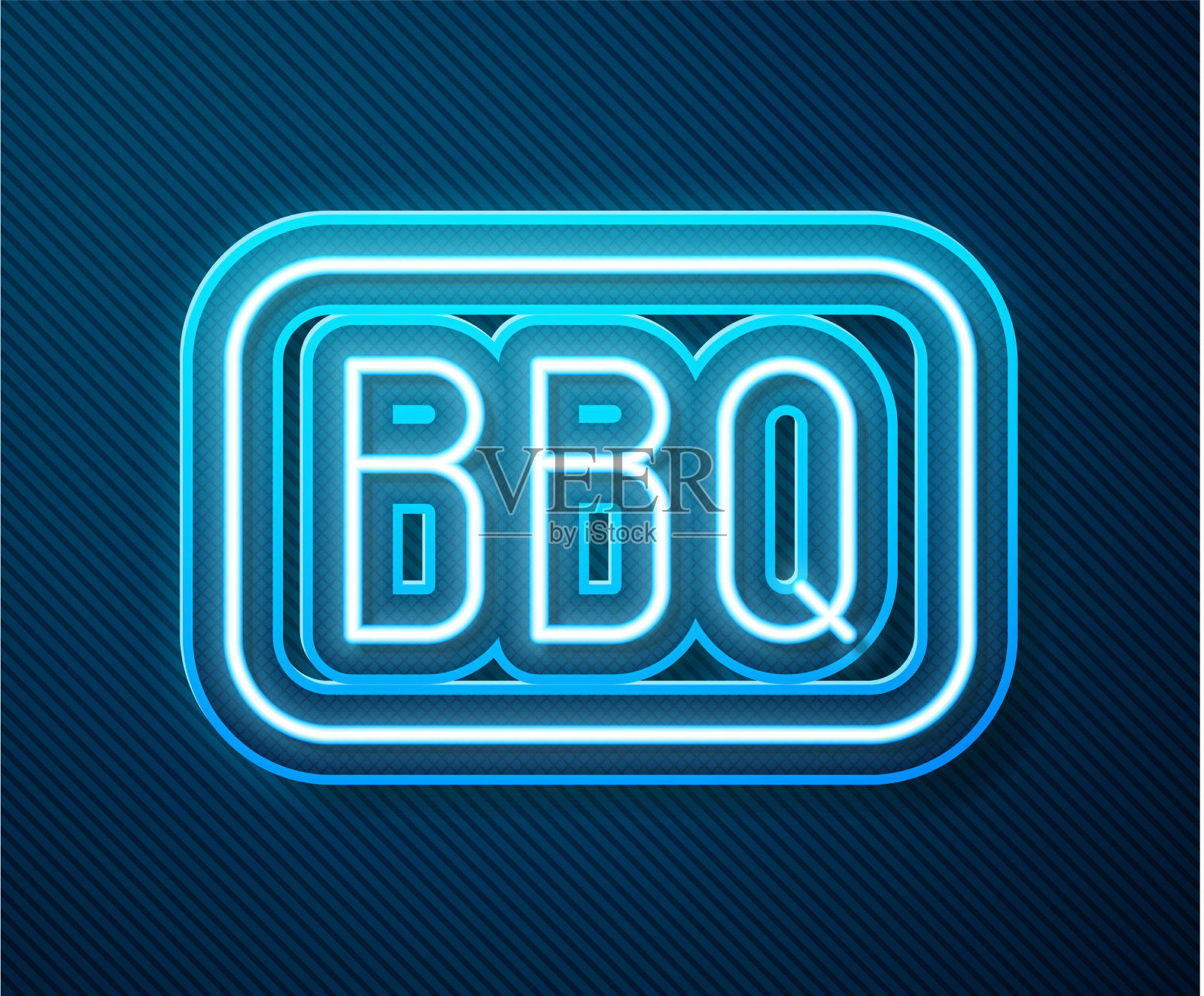 发光的霓虹灯线烧烤图标孤立在蓝色插画图片素材