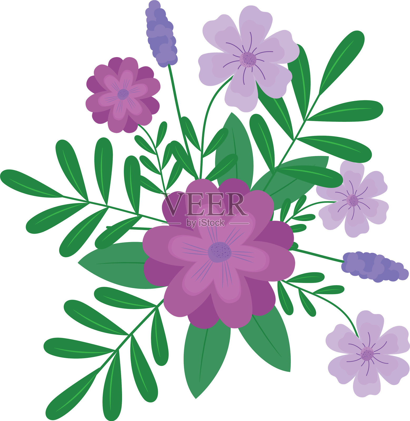 漂亮的花装饰与紫色的花设计元素图片