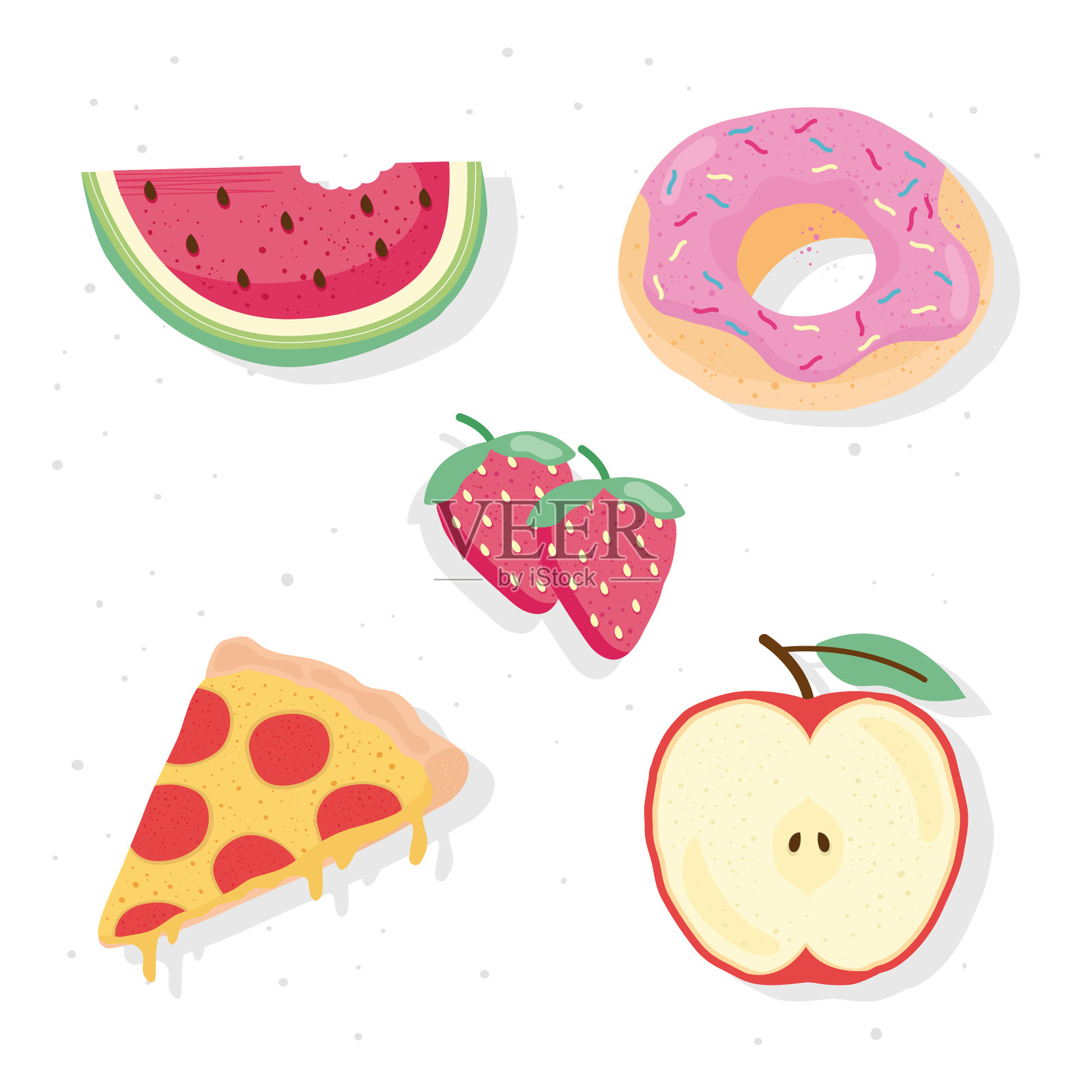 捆绑五个新鲜美味的食物图标插画图片素材