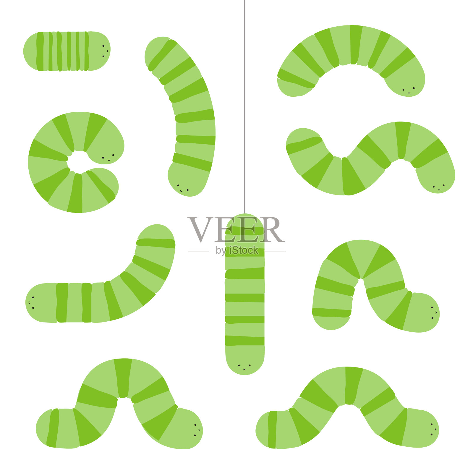 卡通毛毛虫，绿色幼虫套装，毛毛虫收藏插画图片素材