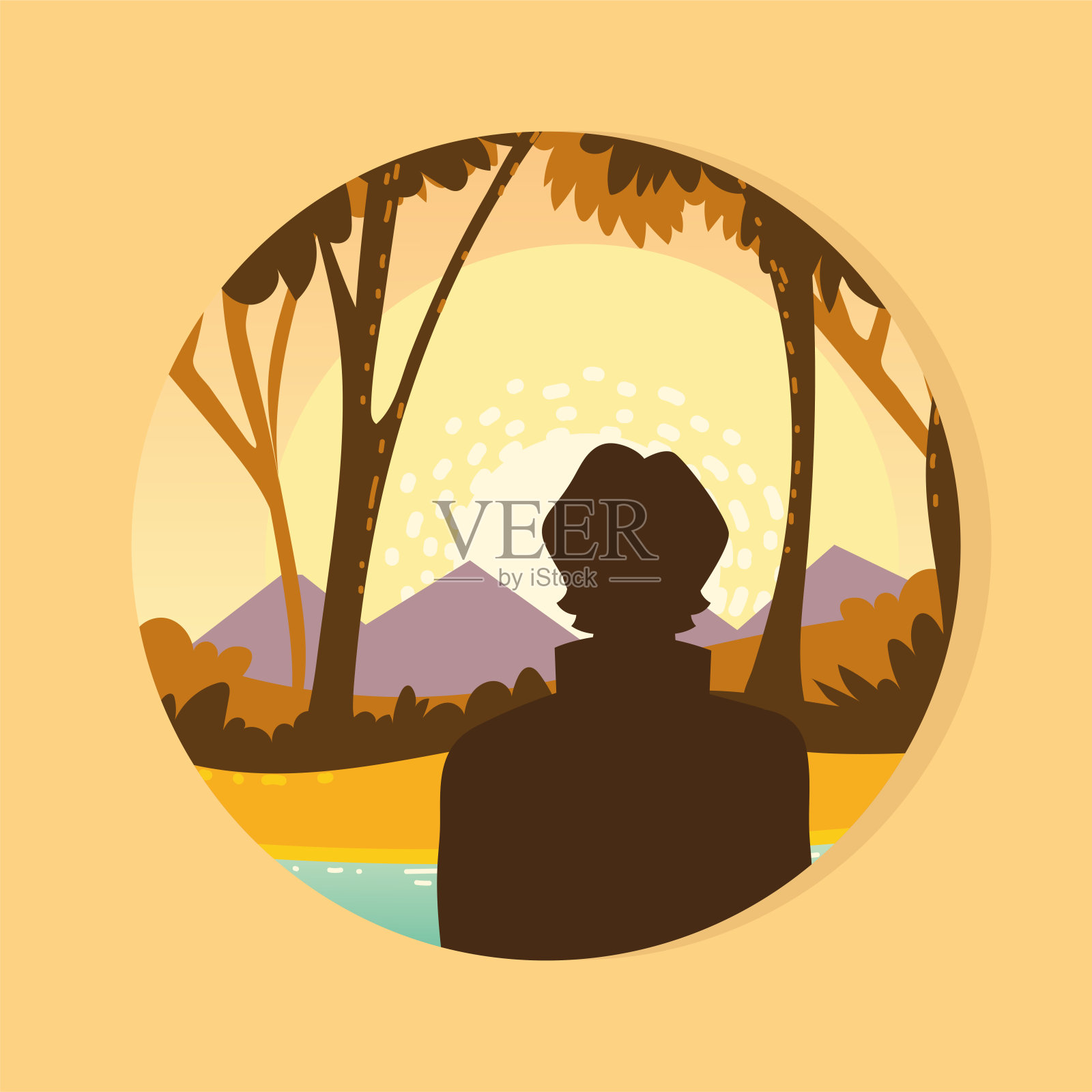 剪影人森林插画图片素材