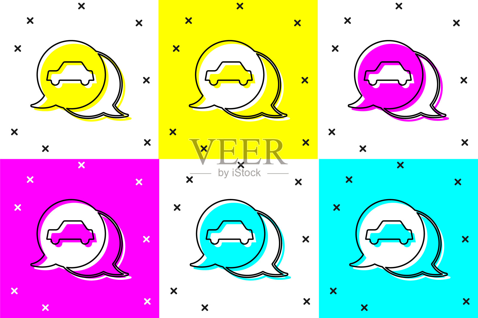 设置汽车服务图标孤立的颜色背景。汽车修理工服务。修理服务，汽车修理工。维修的迹象。向量插画图片素材